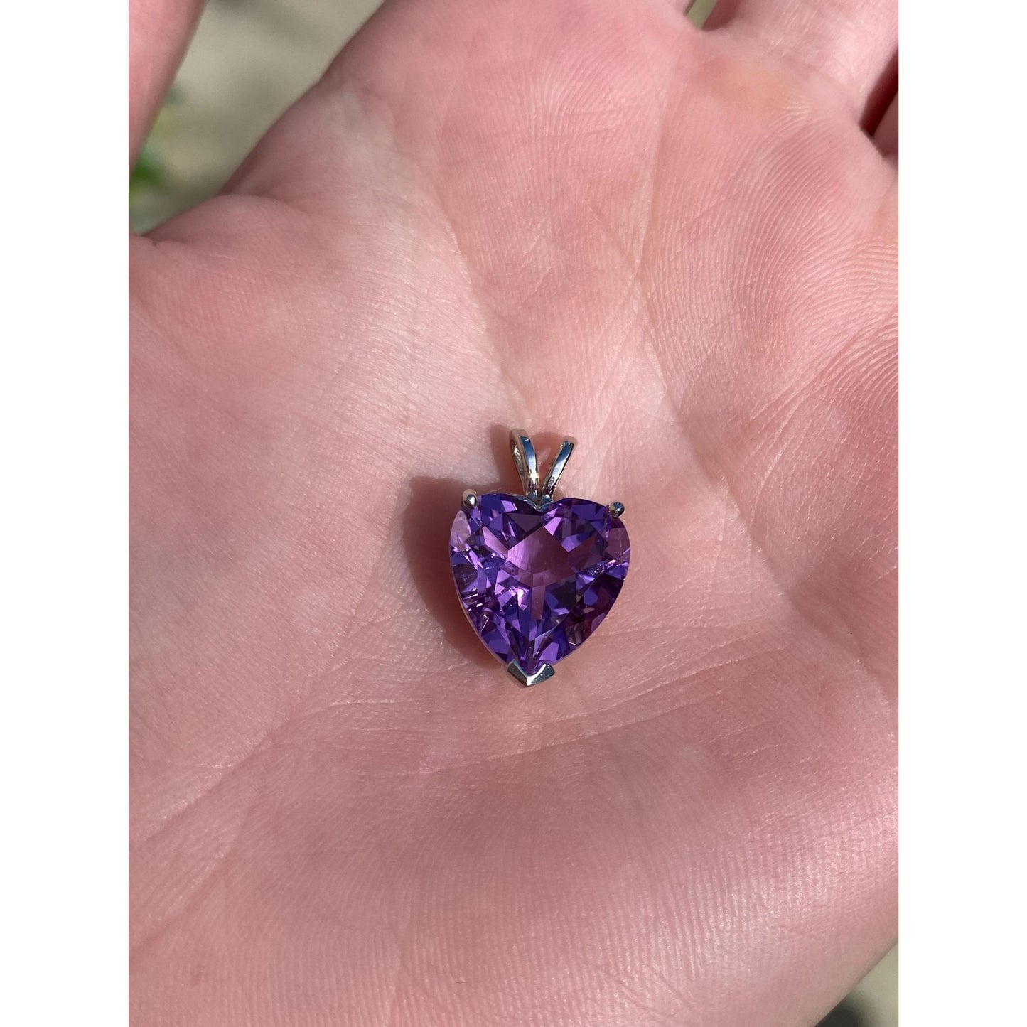 Vintage Solid 14k White Gold Amethyst Heart Charm