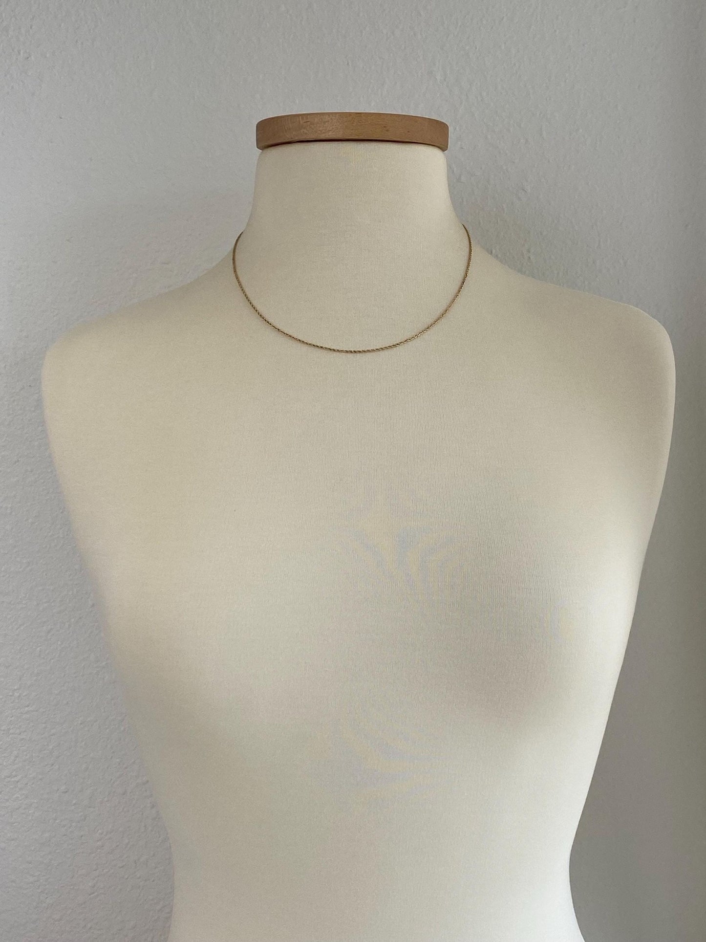 Vintage Solid 14k Yellow Gold Slim Rope Chain Necklace - 18.5 inches