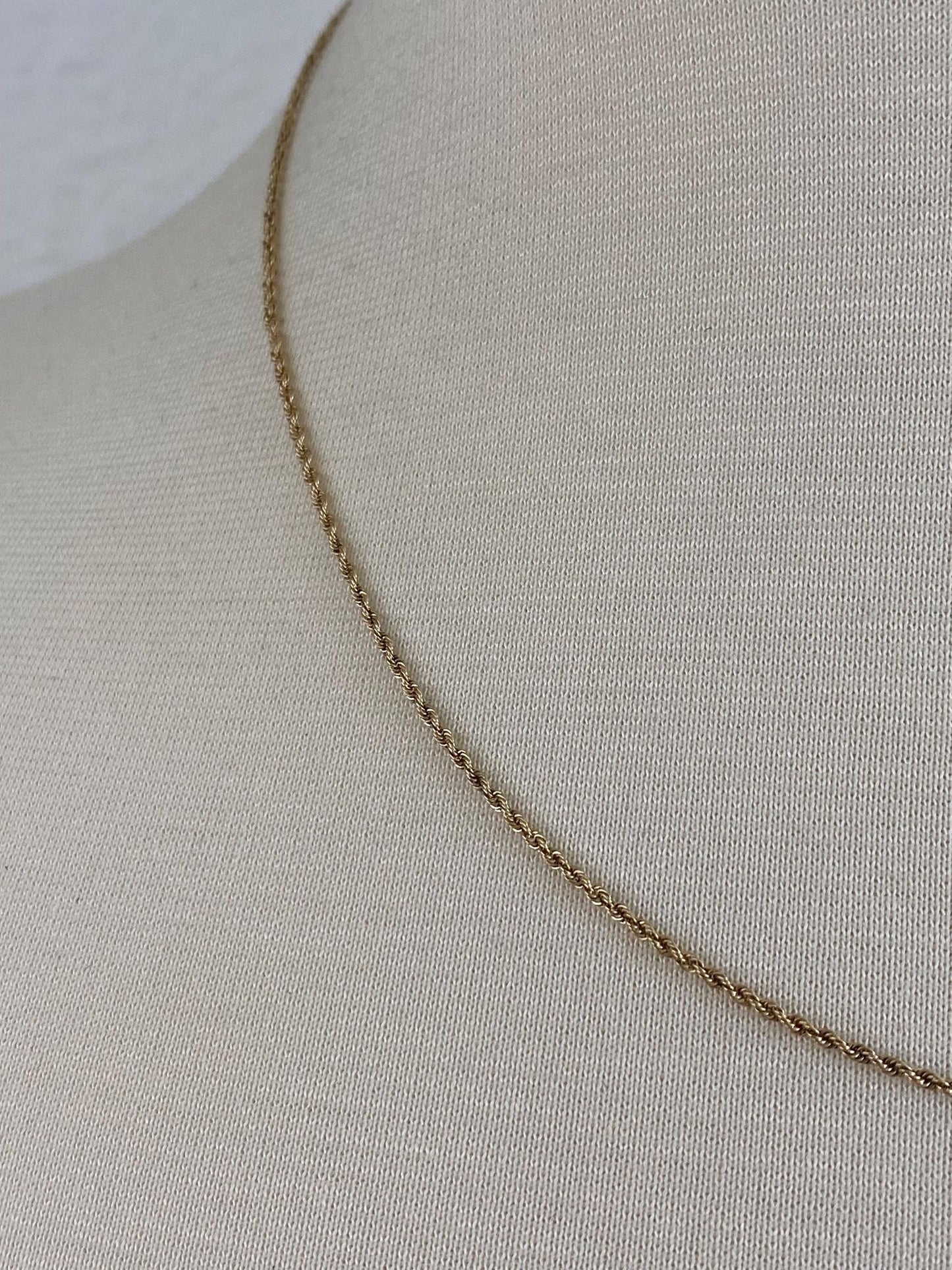 Vintage Solid 14k Yellow Gold Slim Rope Chain Necklace - 18.5 inches