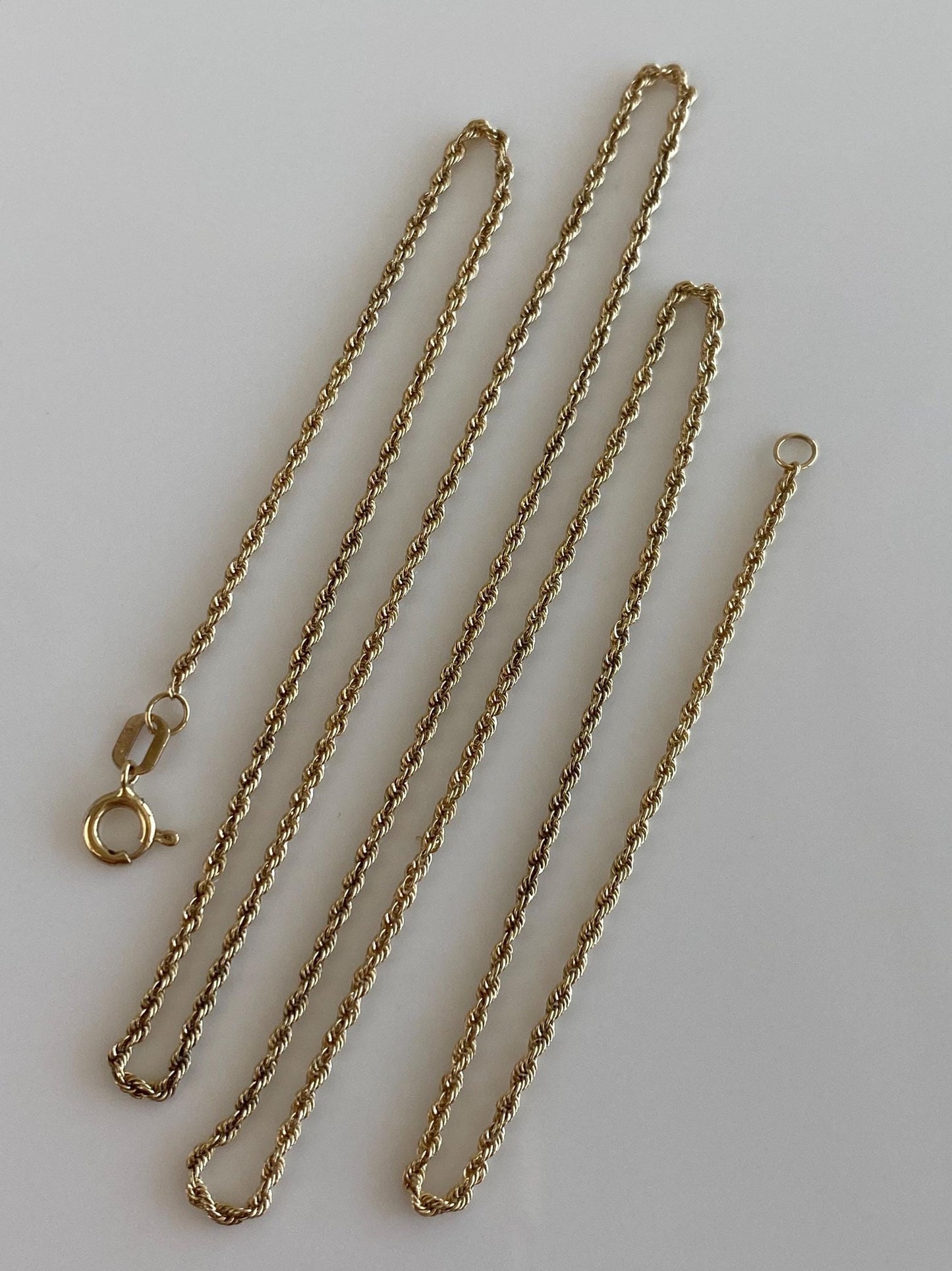 Vintage Solid 14k Yellow Gold Slim Rope Chain Necklace - 18.5 inches