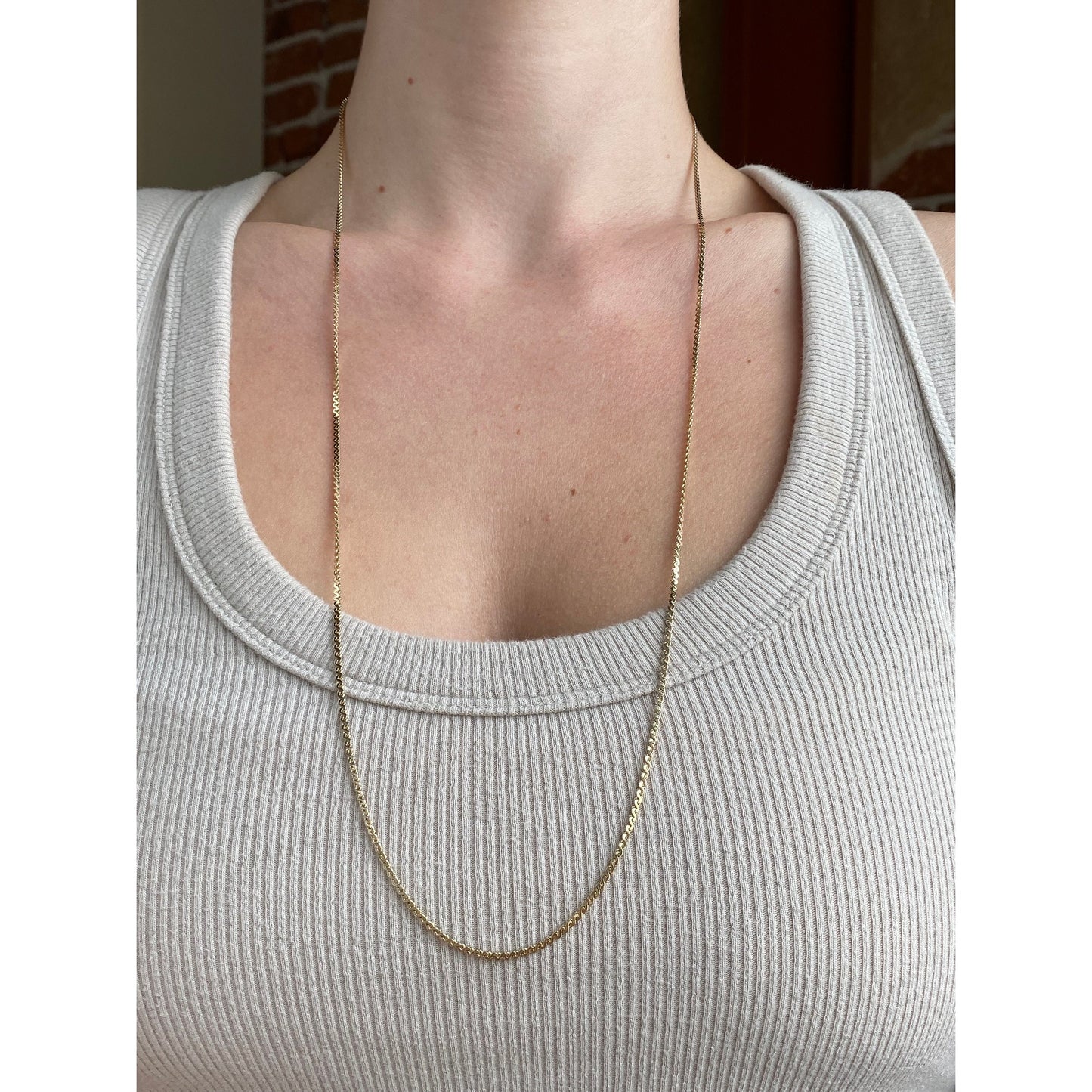 Vintage Solid 14k Yellow Gold Long Chunky Serpentine Chain Necklace - 28.75 inches