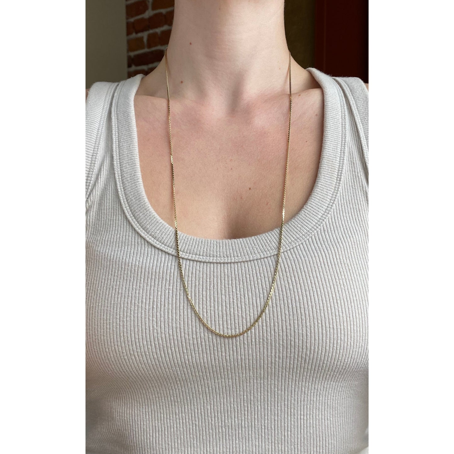 Vintage Solid 14k Yellow Gold Long Chunky Serpentine Chain Necklace - 28.75 inches