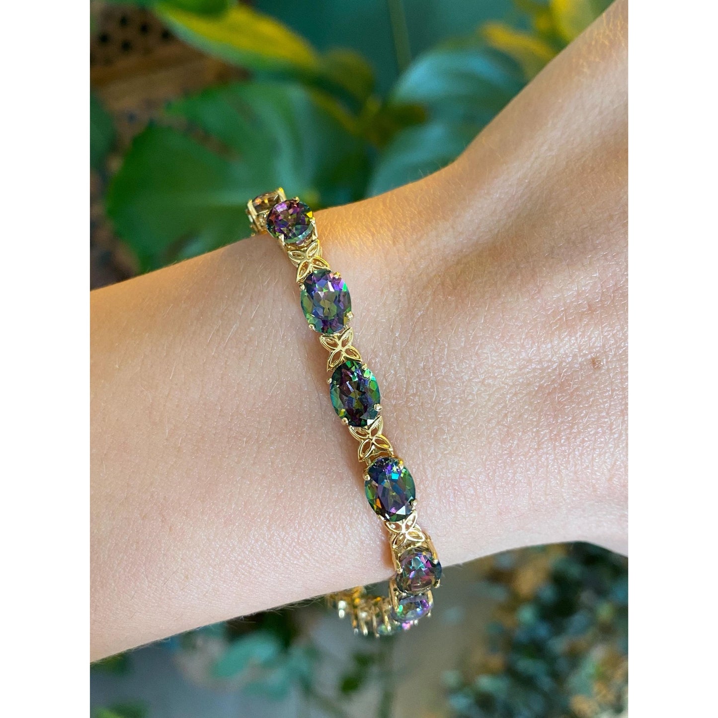 Solid 14k Yellow Gold Mystic Topaz Bracelet - 7.25 inches
