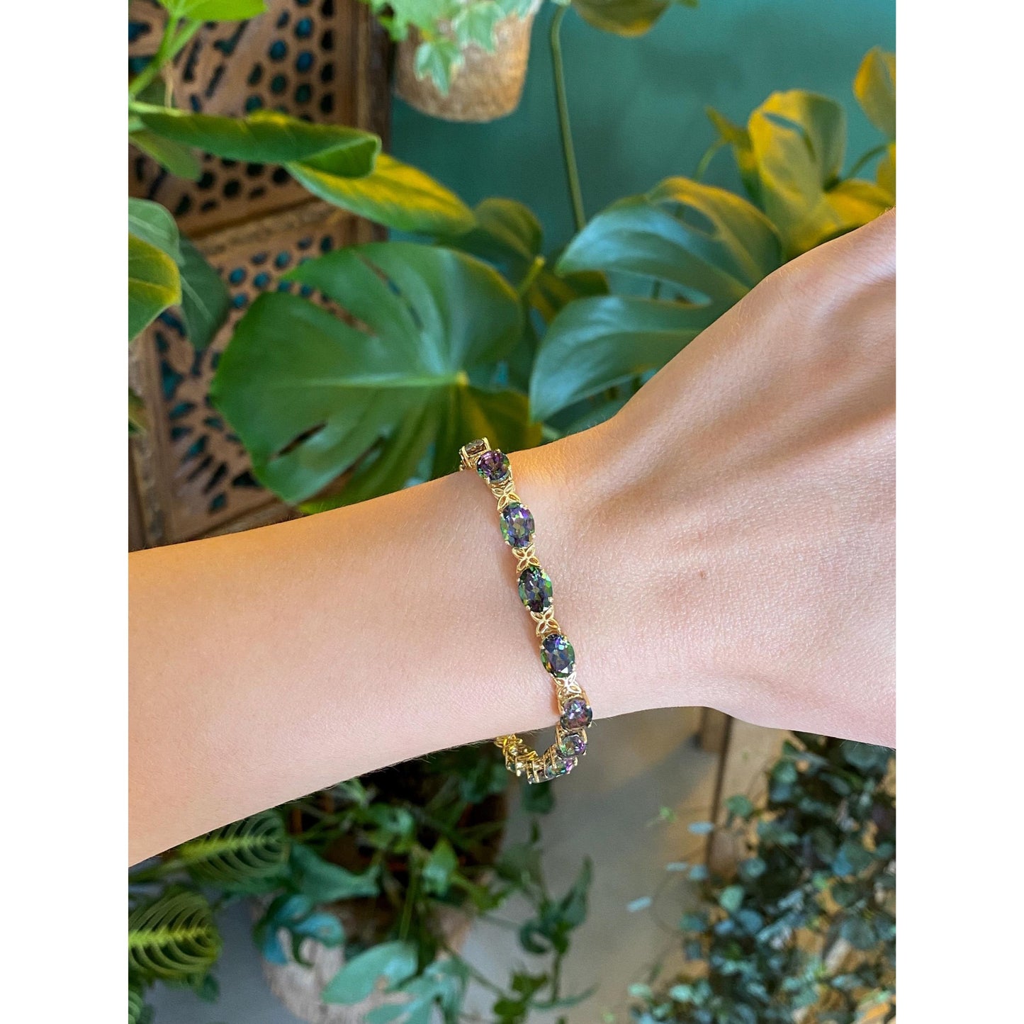 Solid 14k Yellow Gold Mystic Topaz Bracelet - 7.25 inches