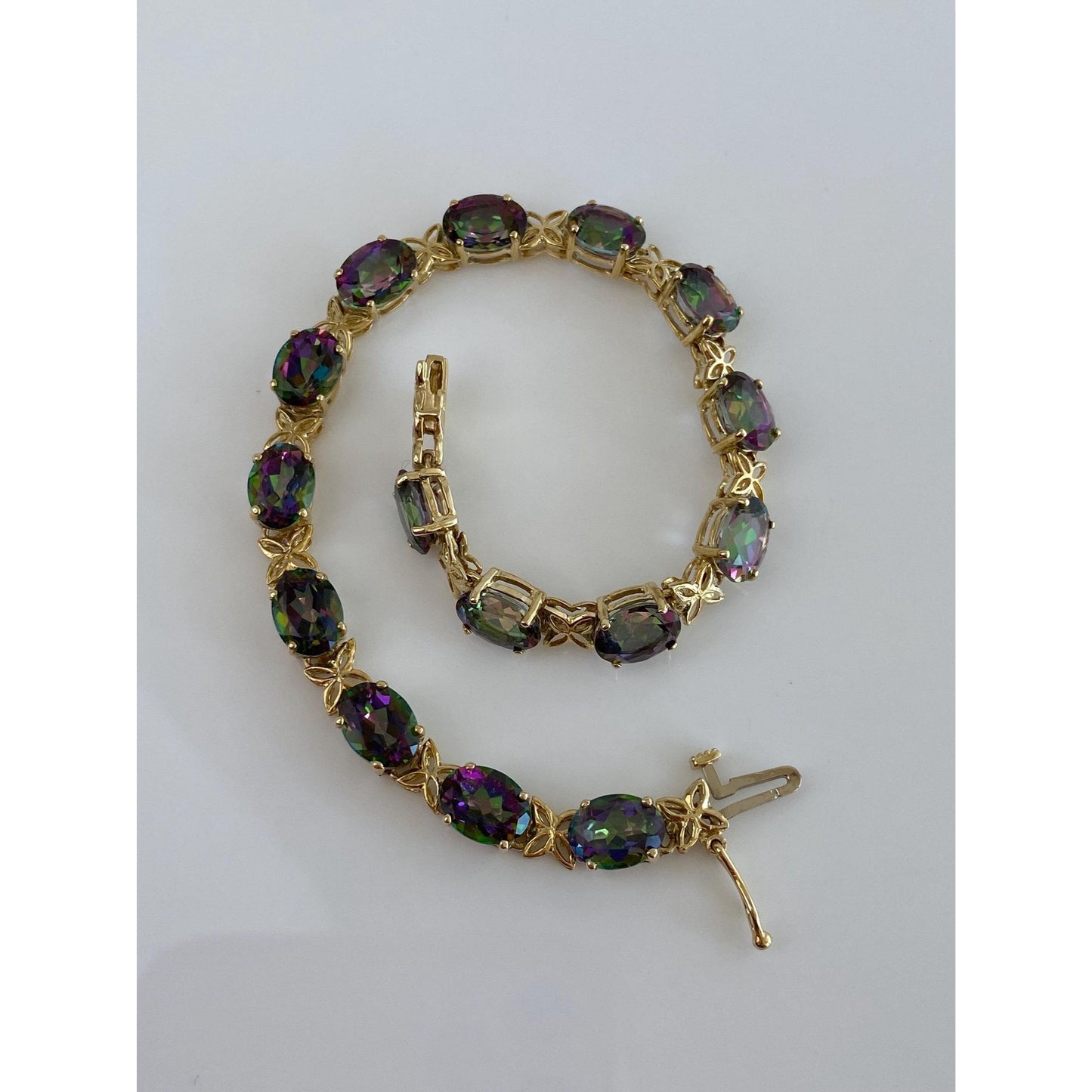 Solid 14k Yellow Gold Mystic Topaz Bracelet - 7.25 inches
