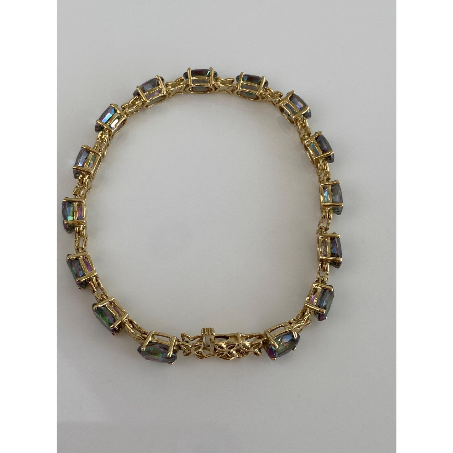 Solid 14k Yellow Gold Mystic Topaz Bracelet - 7.25 inches