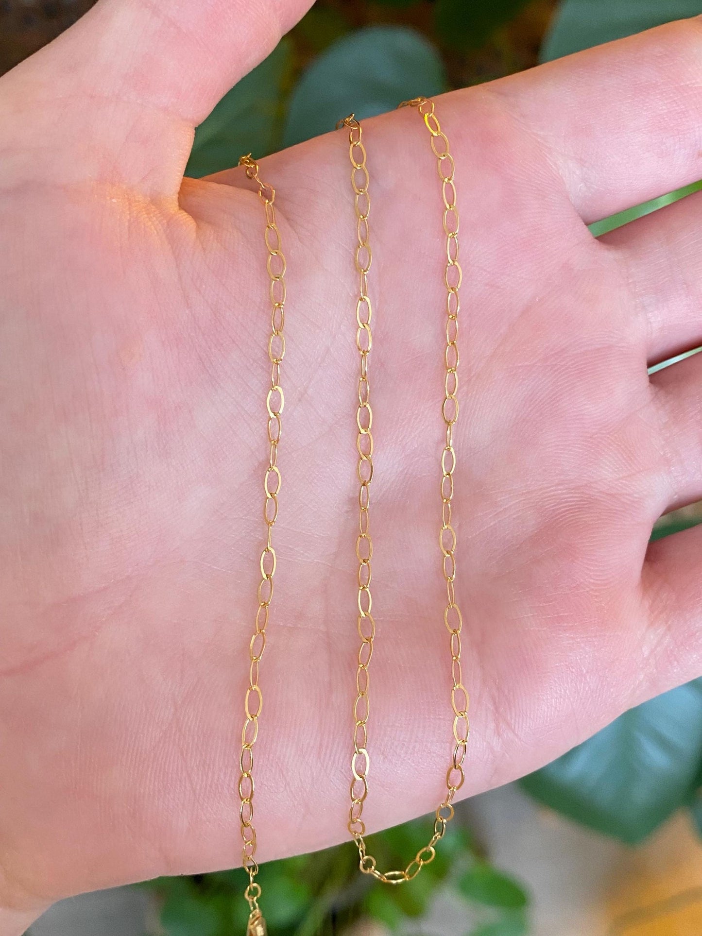 Vintage Solid 14k Yellow Gold Elongated Cable Chain Necklace - 18 inches