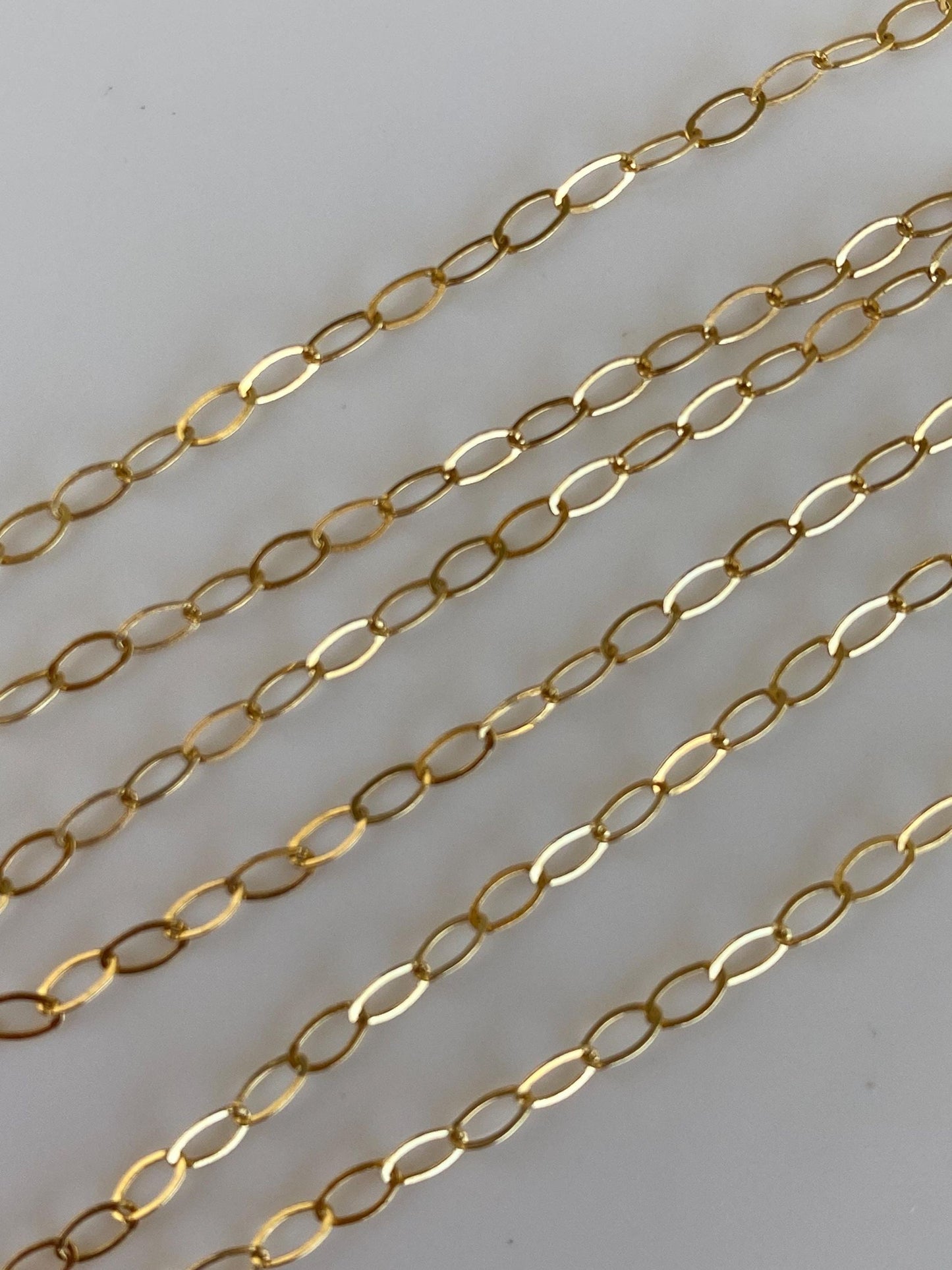 Vintage Solid 14k Yellow Gold Elongated Cable Chain Necklace - 18 inches