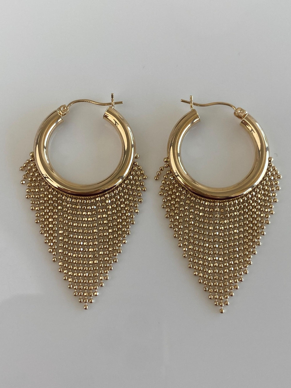Vintage 14k Yellow Gold Ball Chain Fringe Hoop Earrings