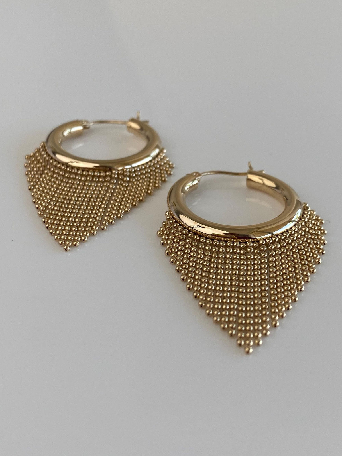 Vintage 14k Yellow Gold Ball Chain Fringe Hoop Earrings