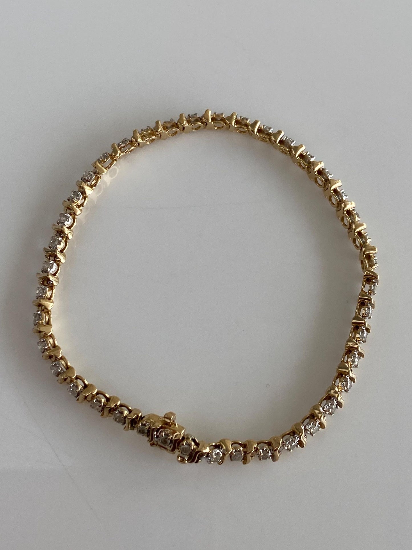 Vintage Solid 14k Yellow Gold Diamond Tennis Bracelet - 7 Inches