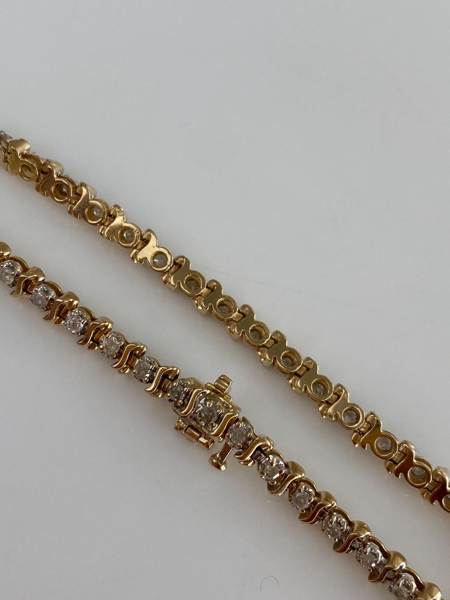 Vintage Solid 14k Yellow Gold Diamond Tennis Bracelet - 7 Inches