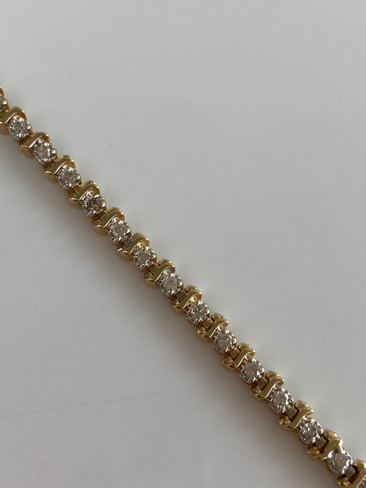 Vintage Solid 14k Yellow Gold Diamond Tennis Bracelet - 7 Inches