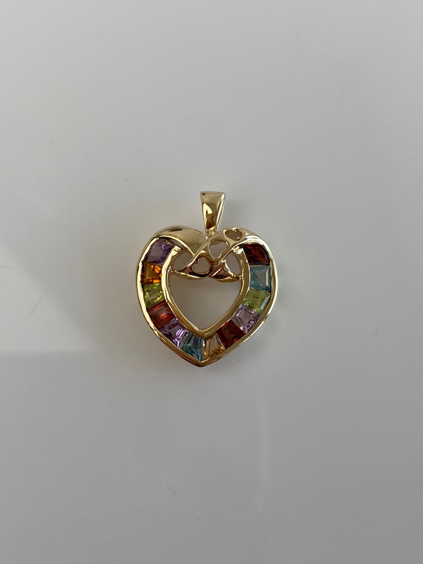 Vintage Solid 10k Garnet Amethyst Peridot Topaz Citrine Heart Charm