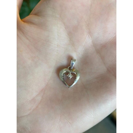 Vintage Solid 14k White Gold Diamond Heart Charm