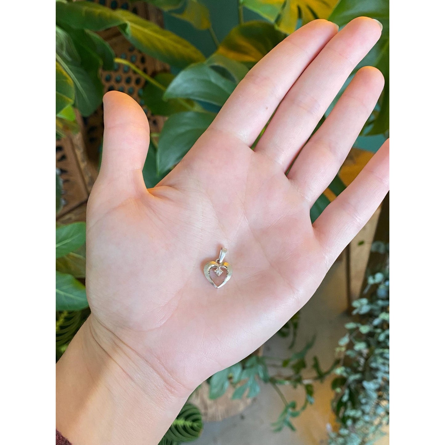 Vintage Solid 14k White Gold Diamond Heart Charm