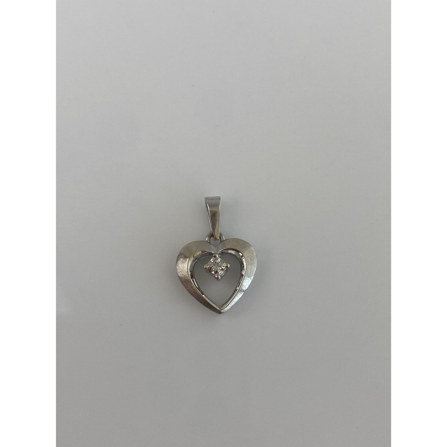 Vintage Solid 14k White Gold Diamond Heart Charm