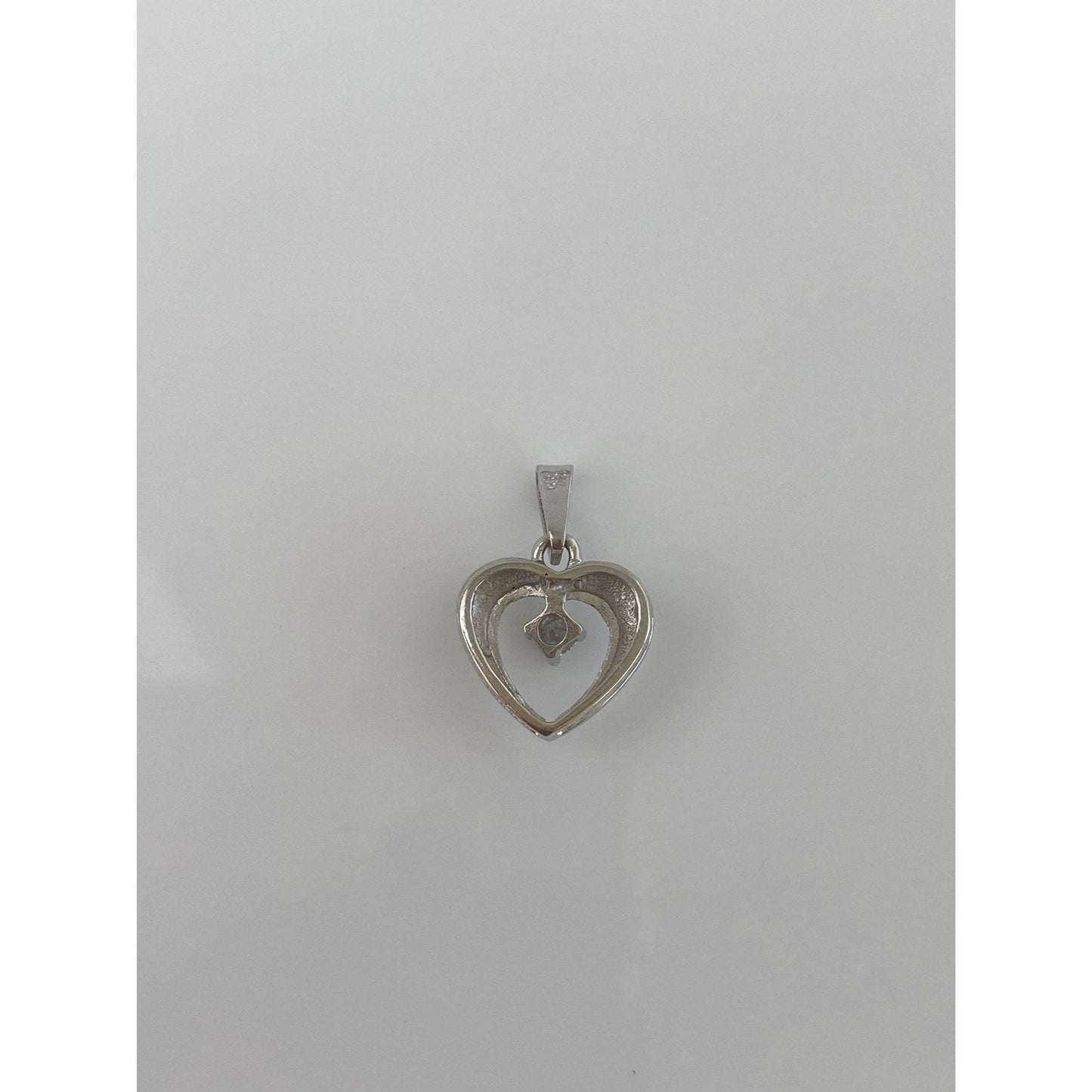Vintage Solid 14k White Gold Diamond Heart Charm