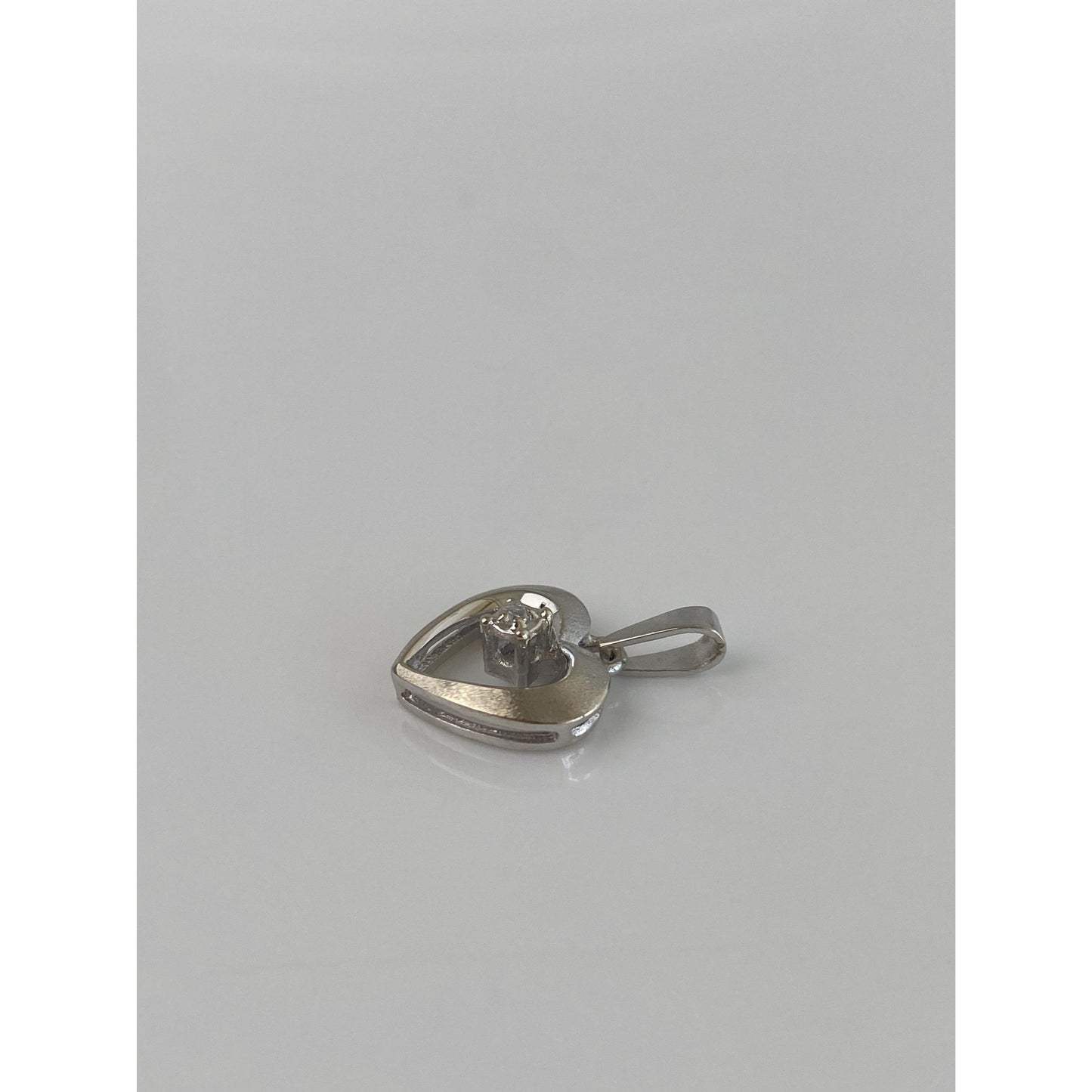 Vintage Solid 14k White Gold Diamond Heart Charm