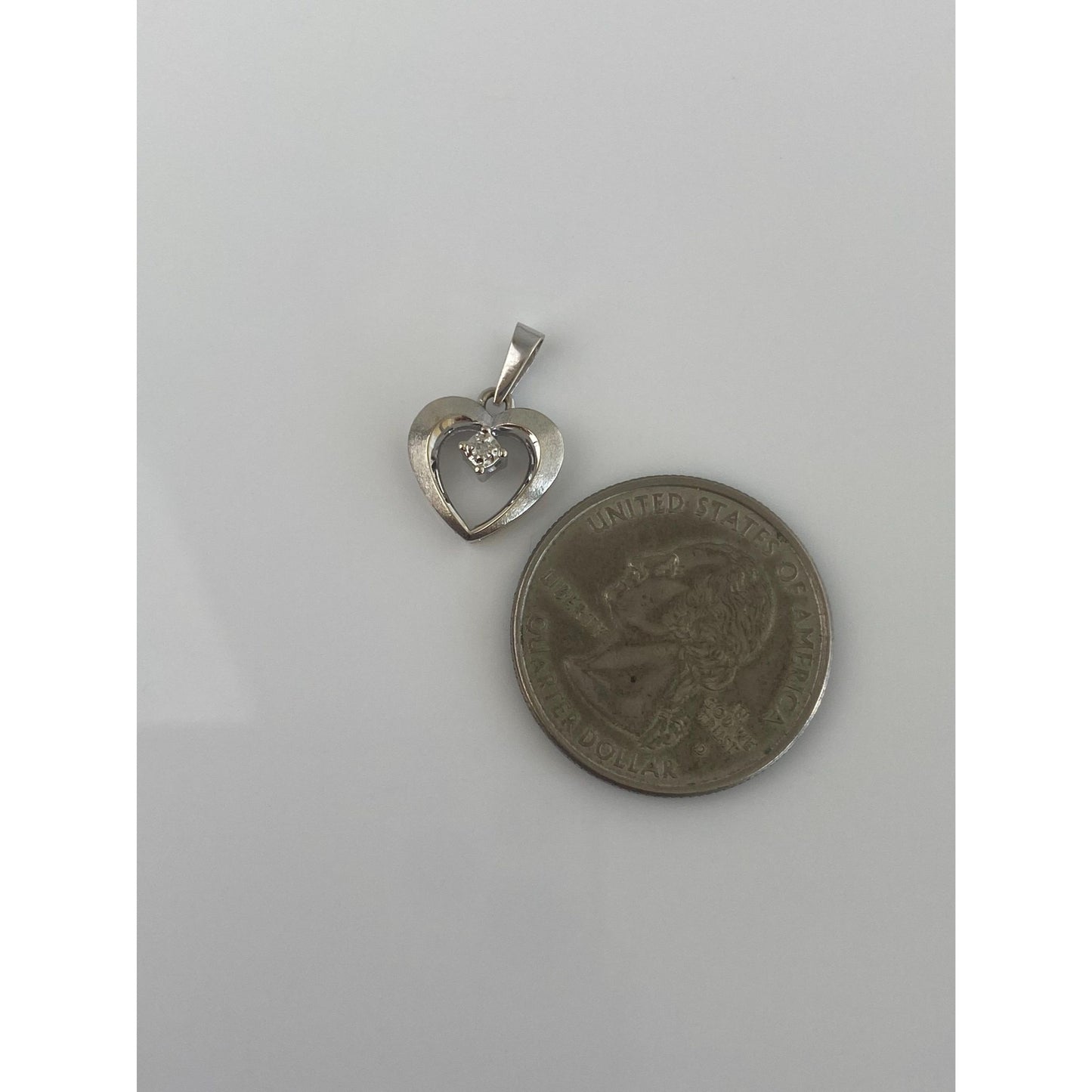Vintage Solid 14k White Gold Diamond Heart Charm