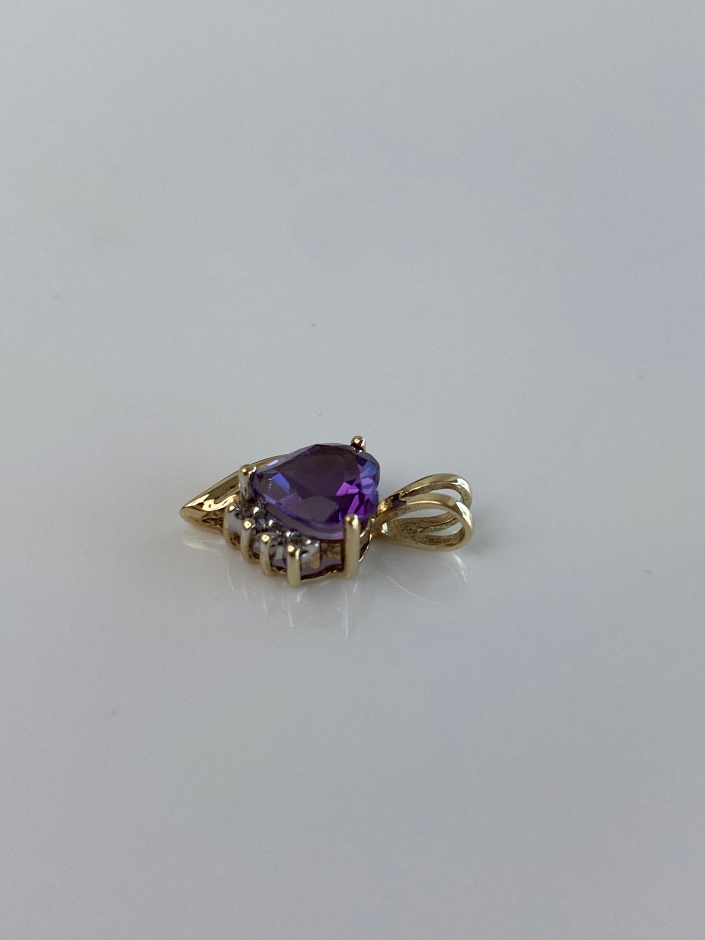 Vintage Solid 10k Diamond Amethyst Heart Charm
