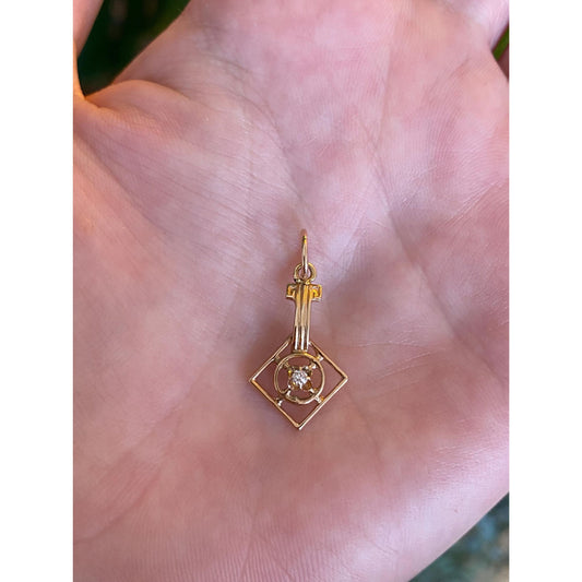 Vintage Solid 14k Yellow Gold Diamond Stick Pin Conversion Charm