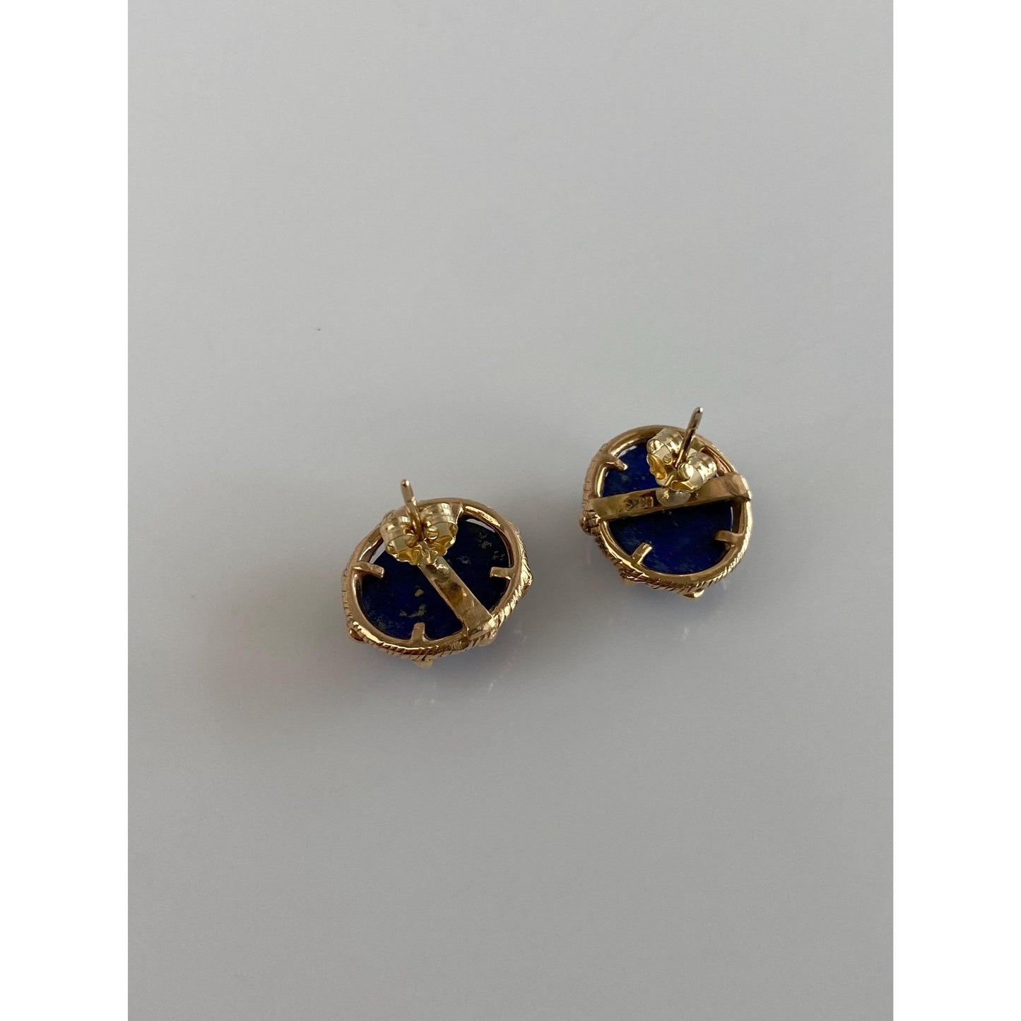 Vintage Solid 14k Yellow Gold Blue Lapis Lazuli Stud Earrings