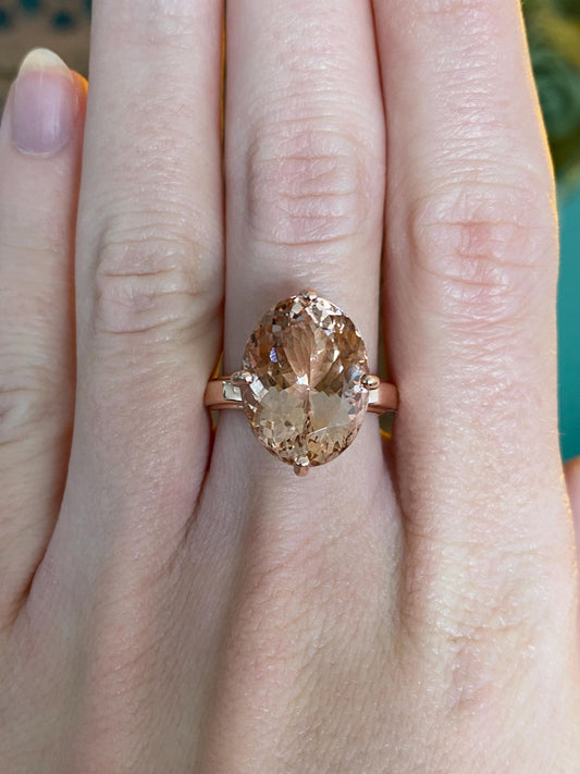 Vintage Solid 10k Rose Gold Morganite Ring - Size 6.75