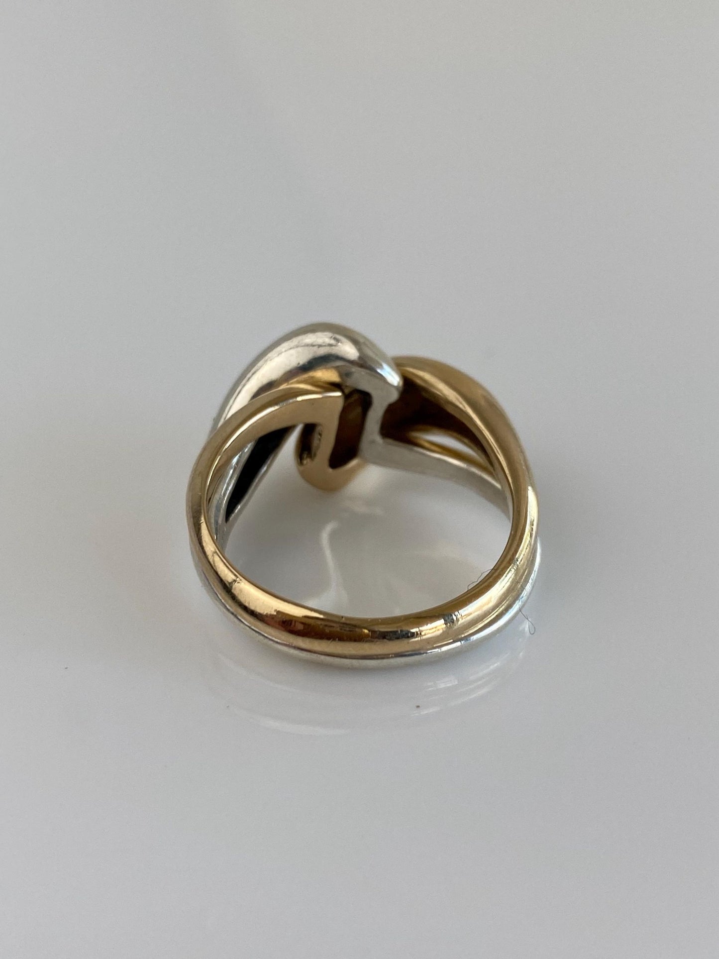Vintage Solid 14k White & Yellow Gold Interlocking Twist Ring - Size 8.5