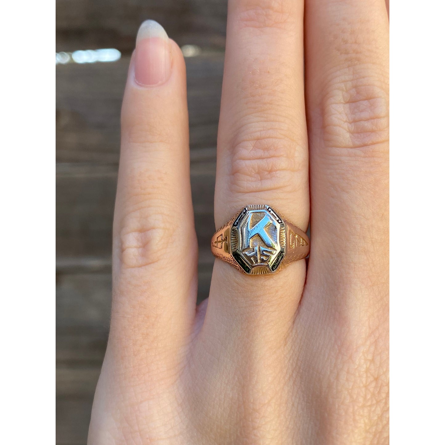 Vintage Solid 10k White & Rosey Gold 'K H.S.' Class Ring - Size 4.75