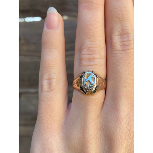 Vintage Solid 10k White & Rosey Gold 'K H.S.' Class Ring - Size 4.75