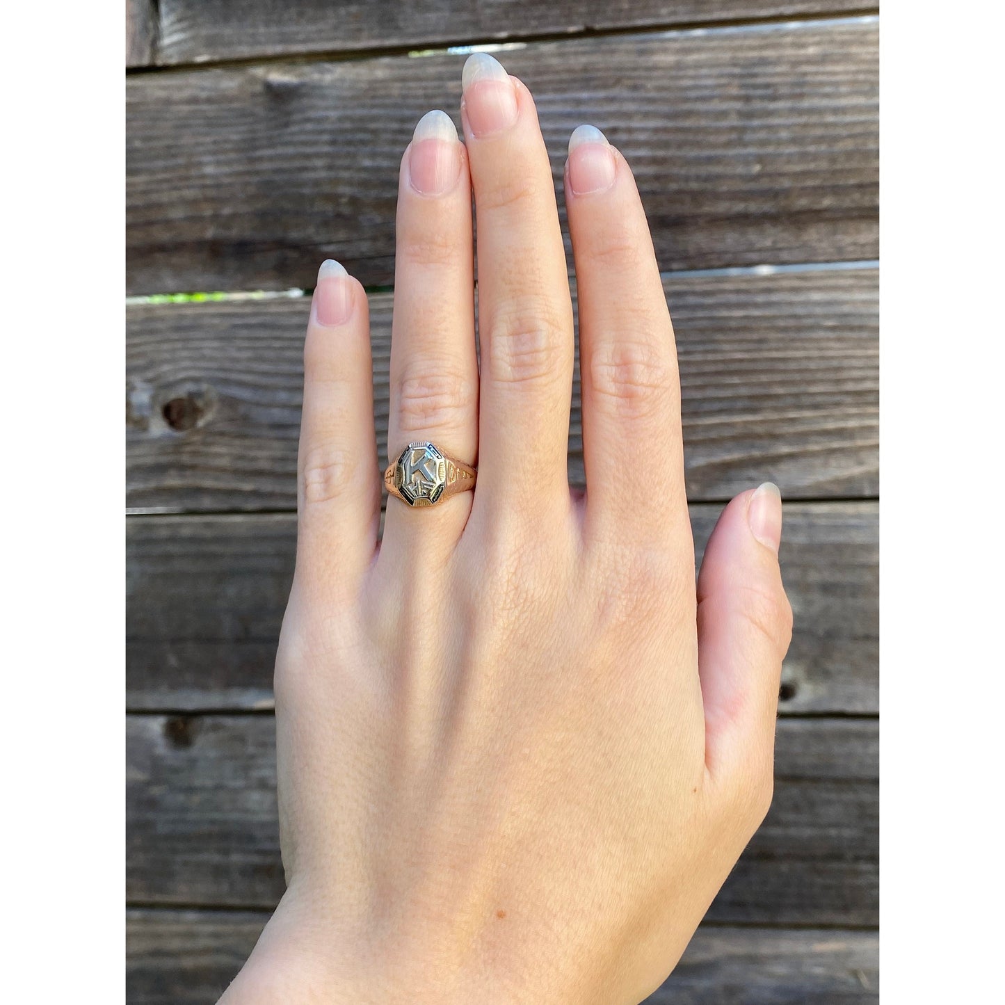 Vintage Solid 10k White & Rosey Gold 'K H.S.' Class Ring - Size 4.75