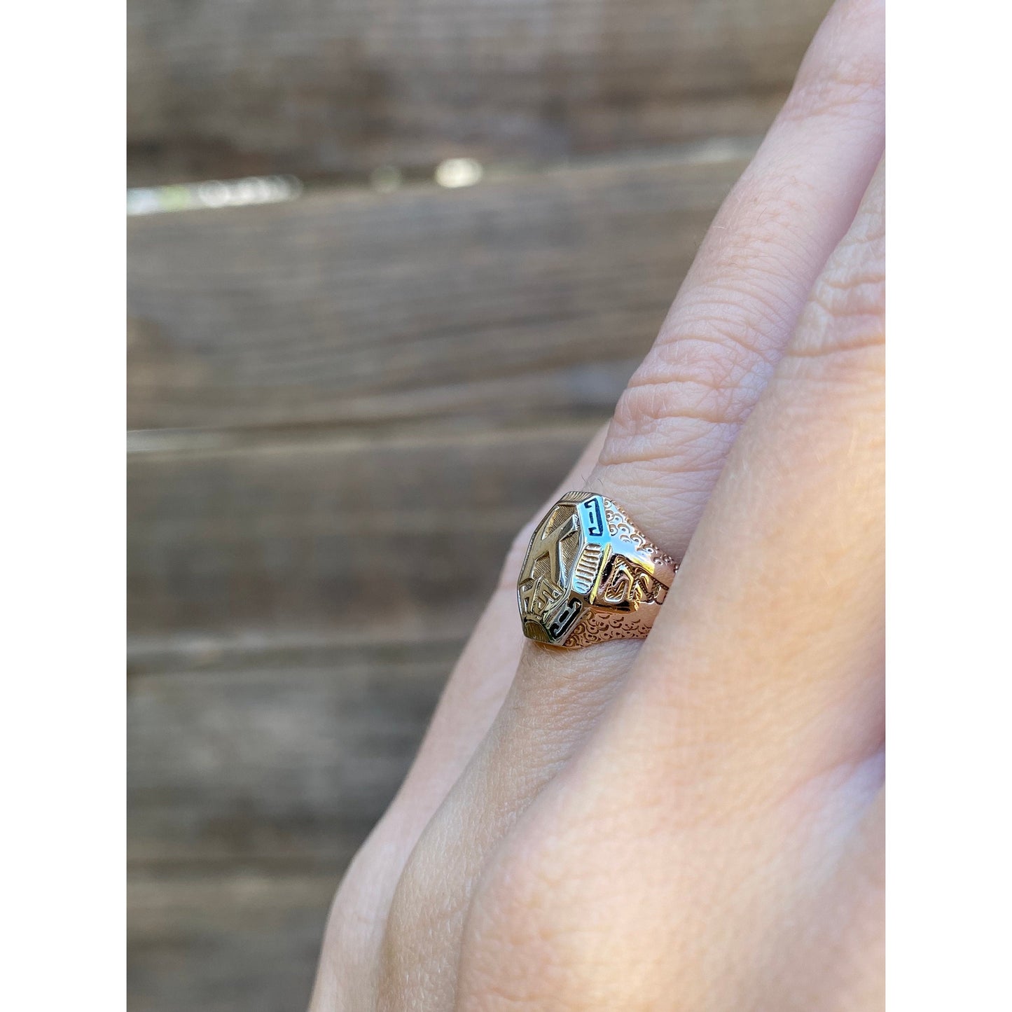 Vintage Solid 10k White & Rosey Gold 'K H.S.' Class Ring - Size 4.75