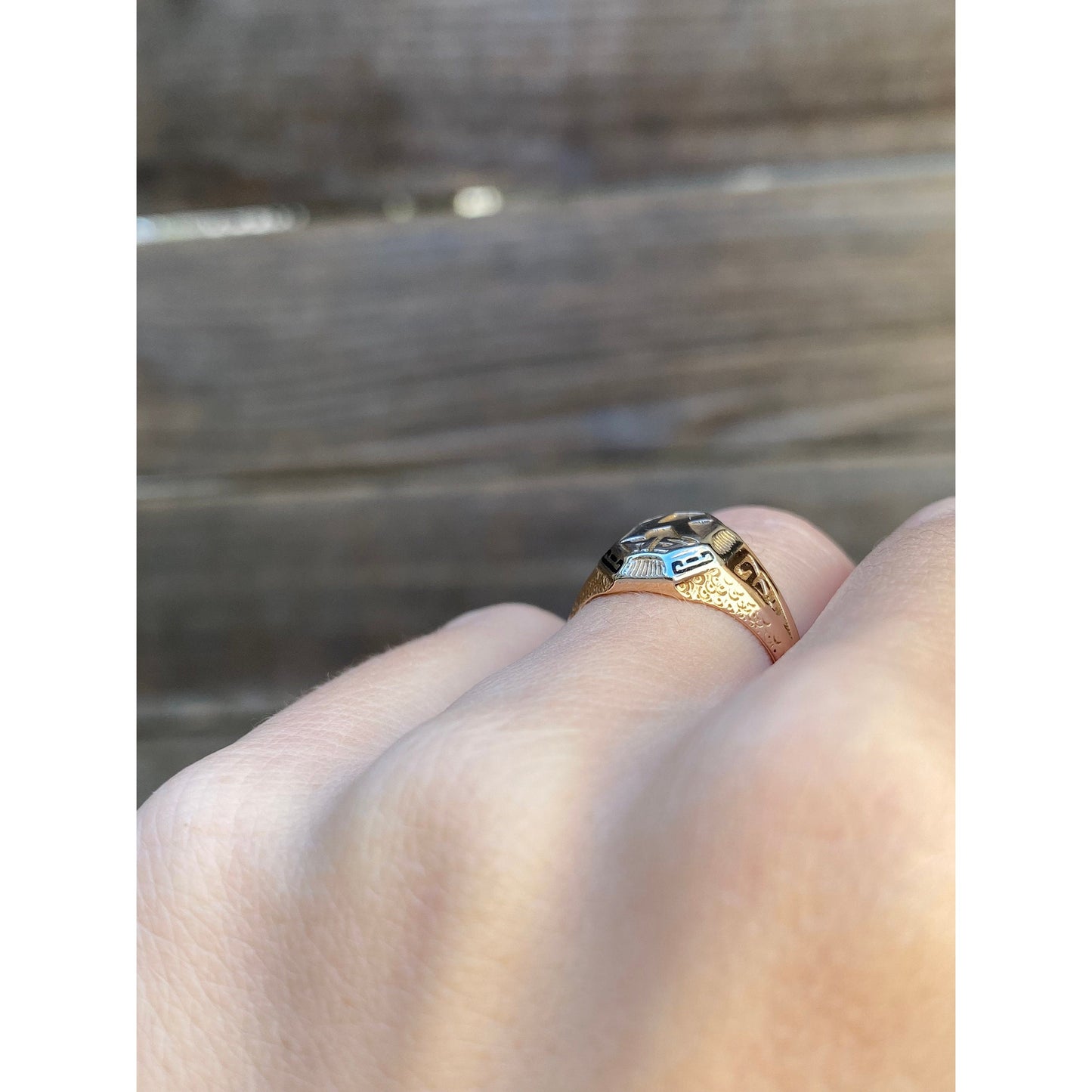 Vintage Solid 10k White & Rosey Gold 'K H.S.' Class Ring - Size 4.75