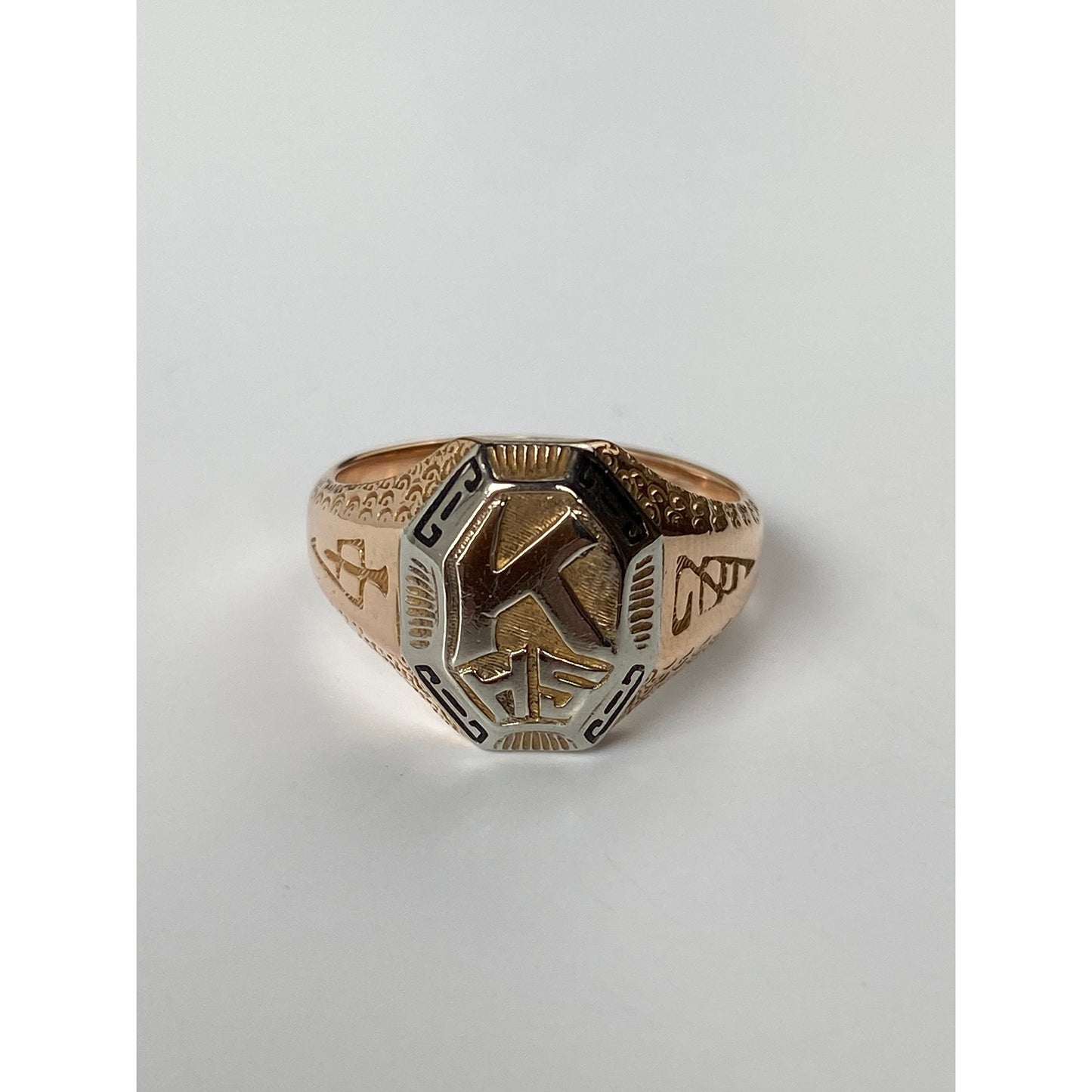 Vintage Solid 10k White & Rosey Gold 'K H.S.' Class Ring - Size 4.75