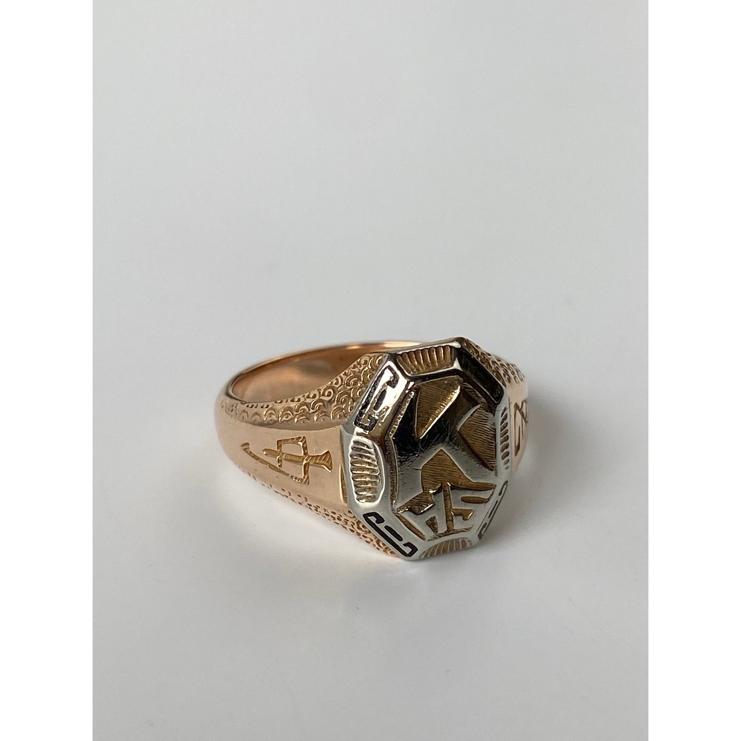 Vintage Solid 10k White & Rosey Gold 'K H.S.' Class Ring - Size 4.75