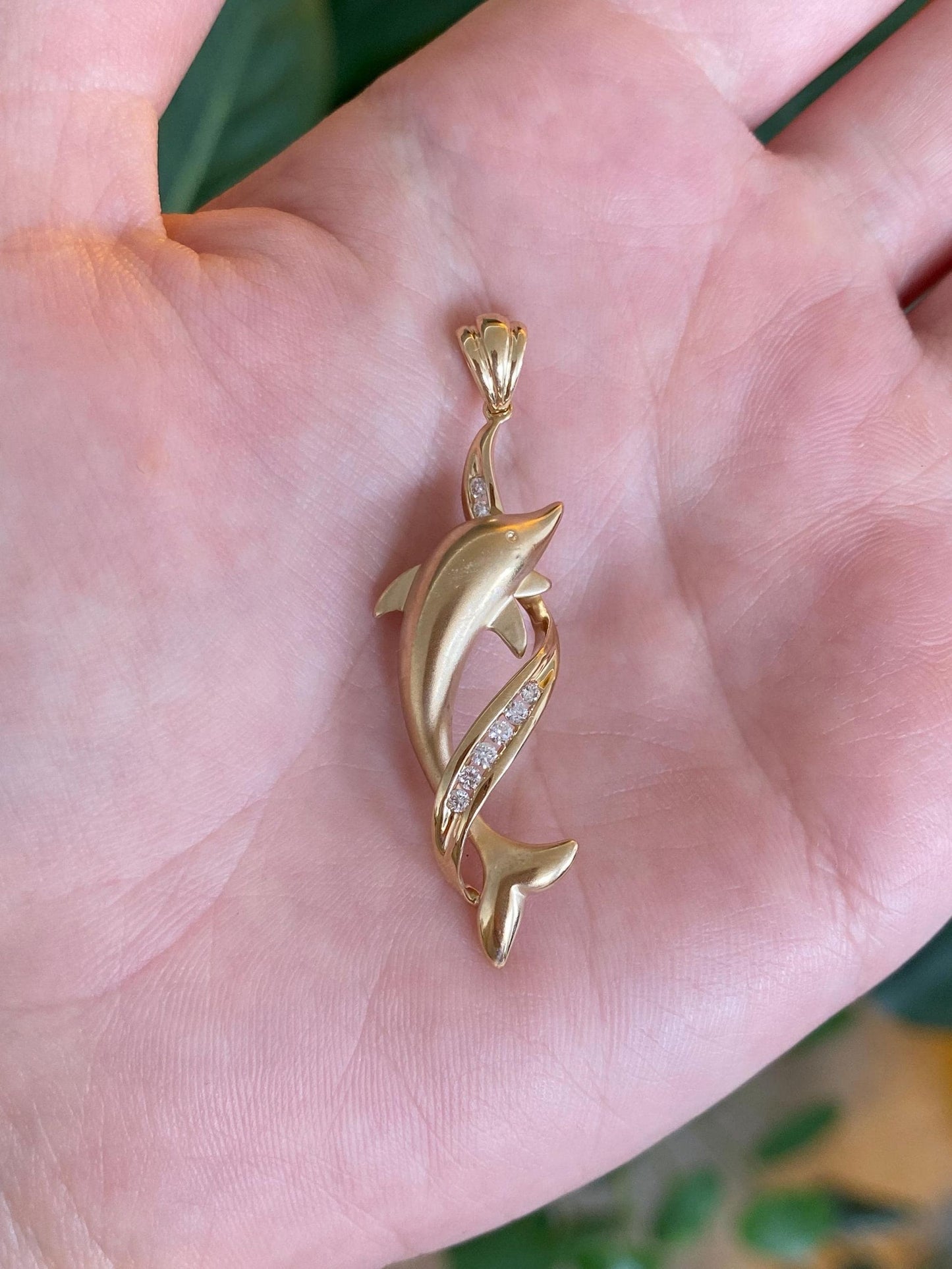 Vintage Solid 14k Yellow Gold Diamonds Dolphin Twist Charm