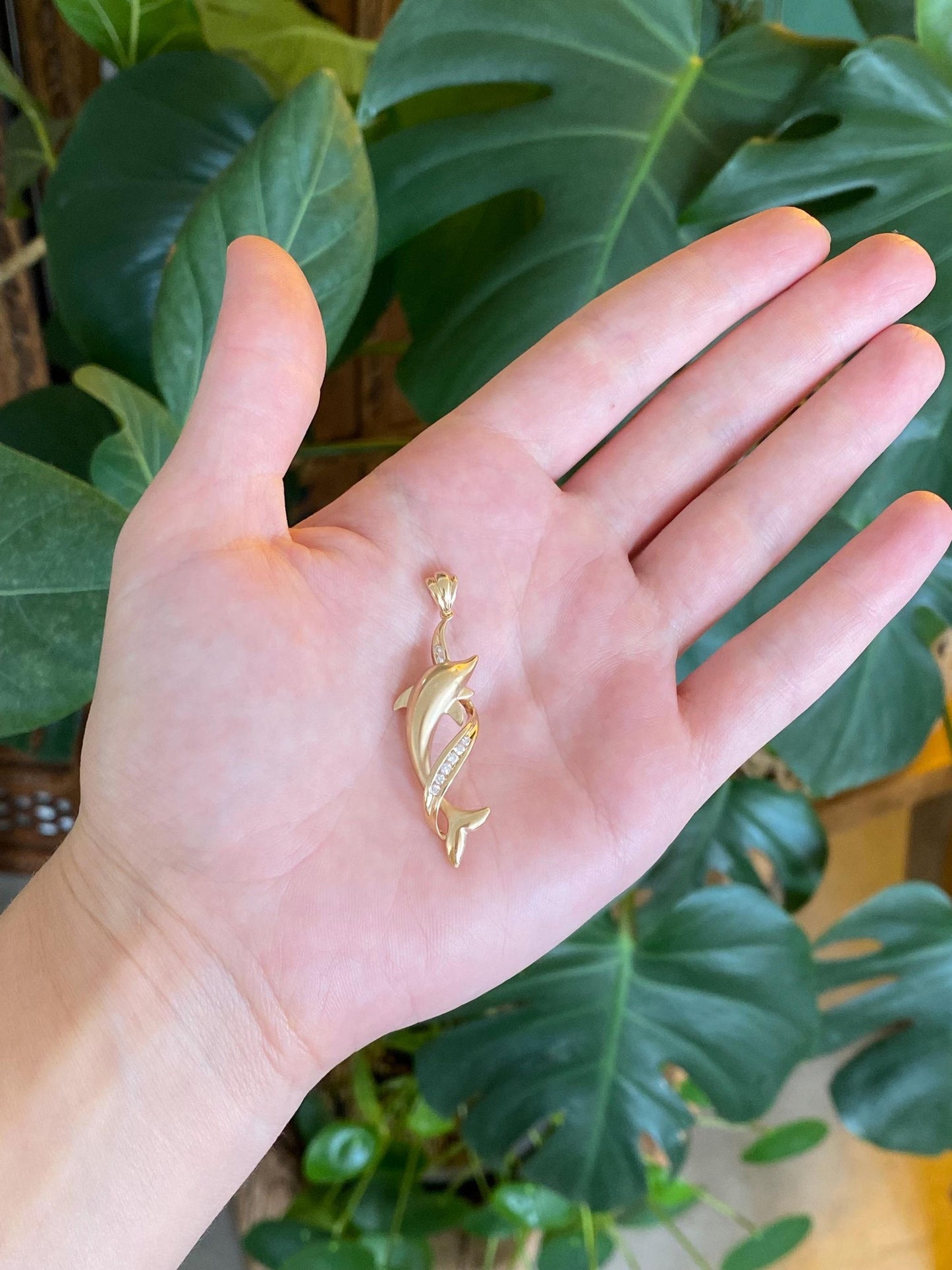 Vintage Solid 14k Yellow Gold Diamonds Dolphin Twist Charm