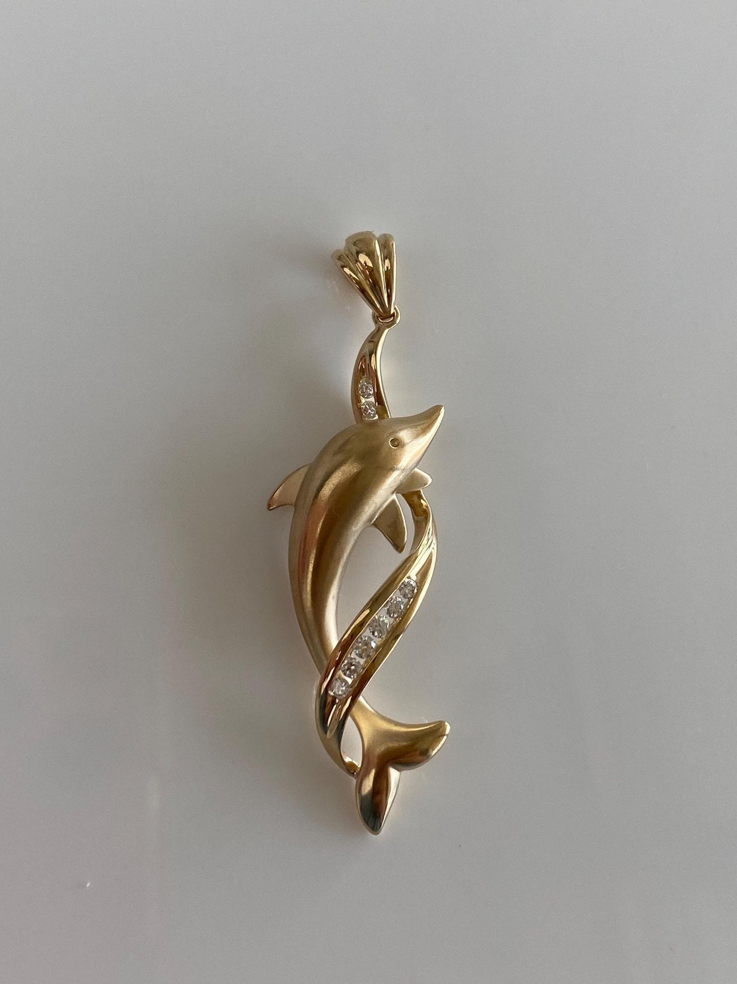 Vintage Solid 14k Yellow Gold Diamonds Dolphin Twist Charm