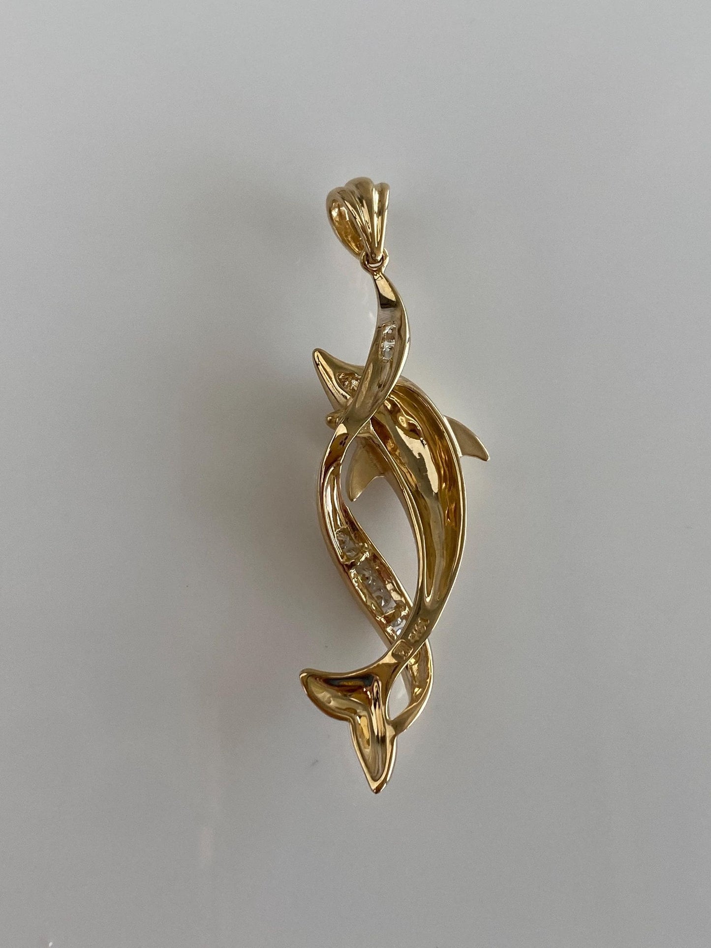 Vintage Solid 14k Yellow Gold Diamonds Dolphin Twist Charm