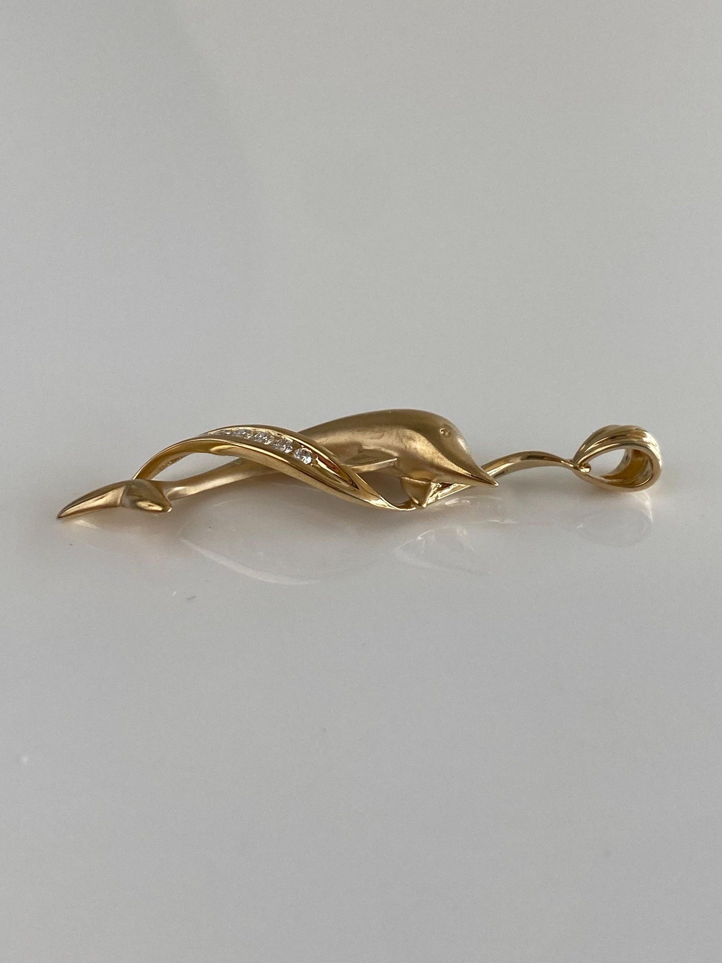 Vintage Solid 14k Yellow Gold Diamonds Dolphin Twist Charm