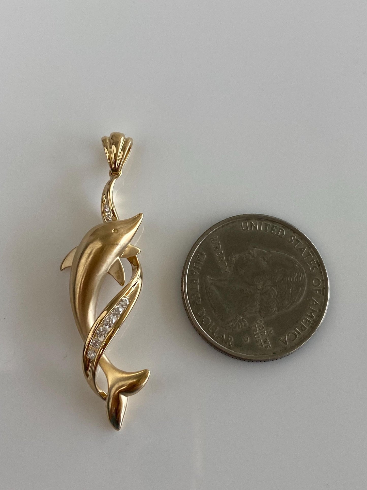Vintage Solid 14k Yellow Gold Diamonds Dolphin Twist Charm