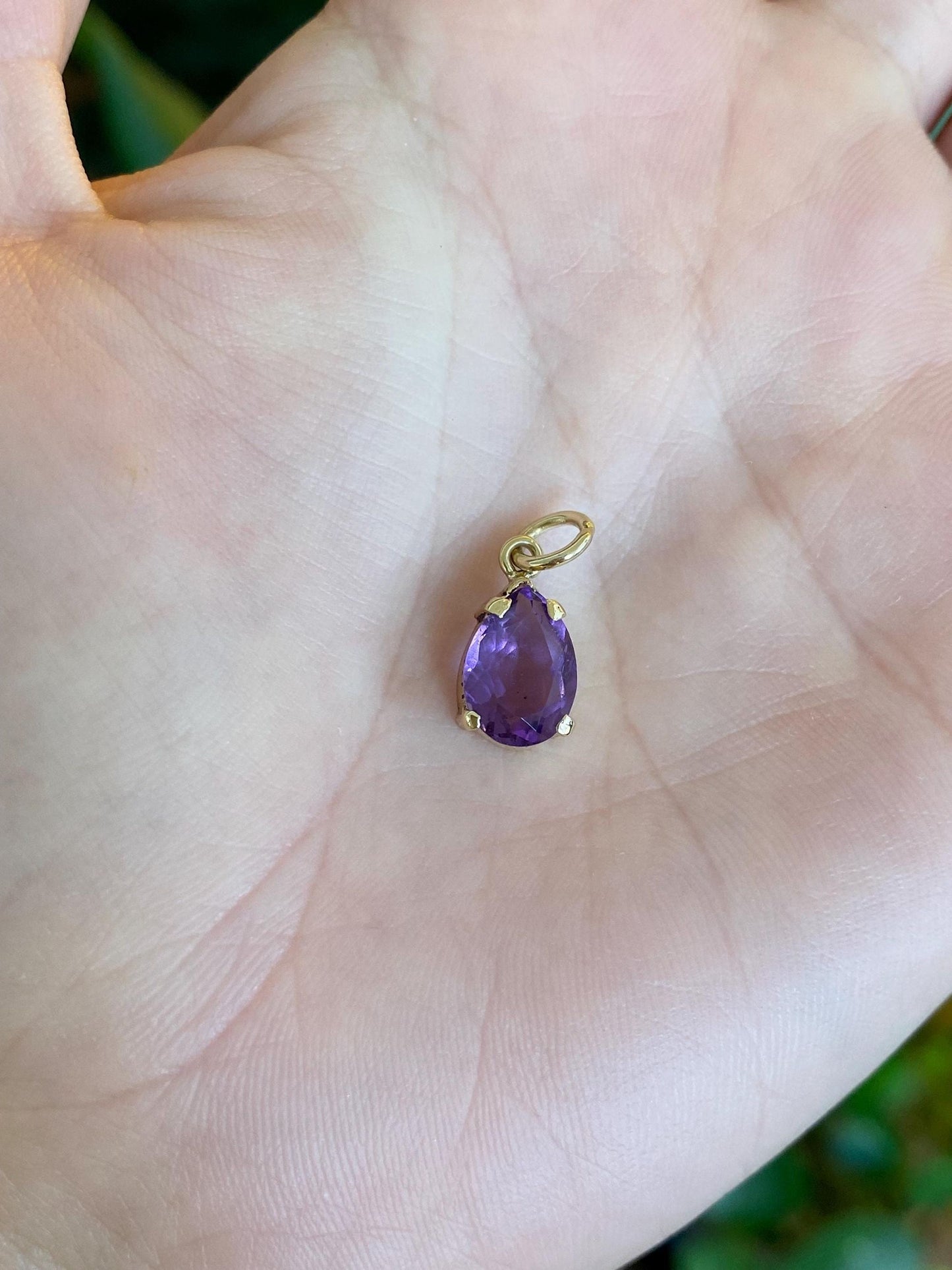 Vintage Solid 14k Yellow Gold Amethyst Teardrop Charm