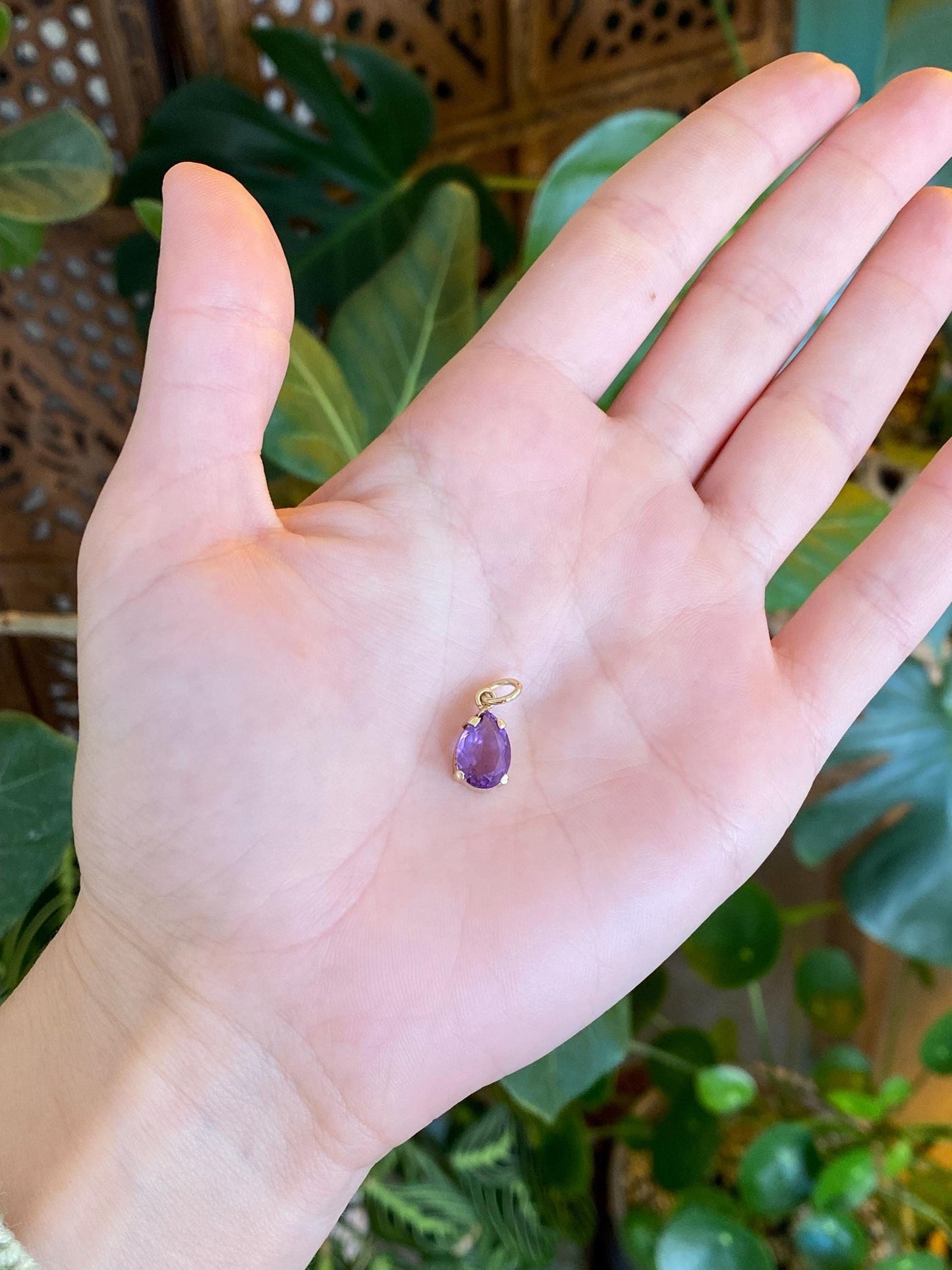 Vintage Solid 14k Yellow Gold Amethyst Teardrop Charm
