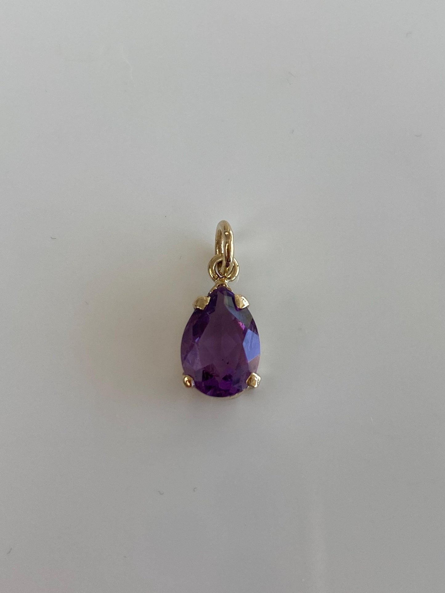 Vintage Solid 14k Yellow Gold Amethyst Teardrop Charm