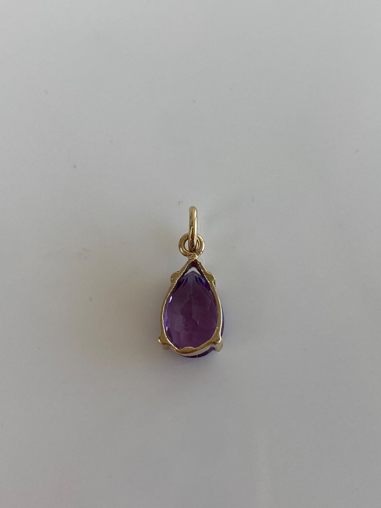 Vintage Solid 14k Yellow Gold Amethyst Teardrop Charm