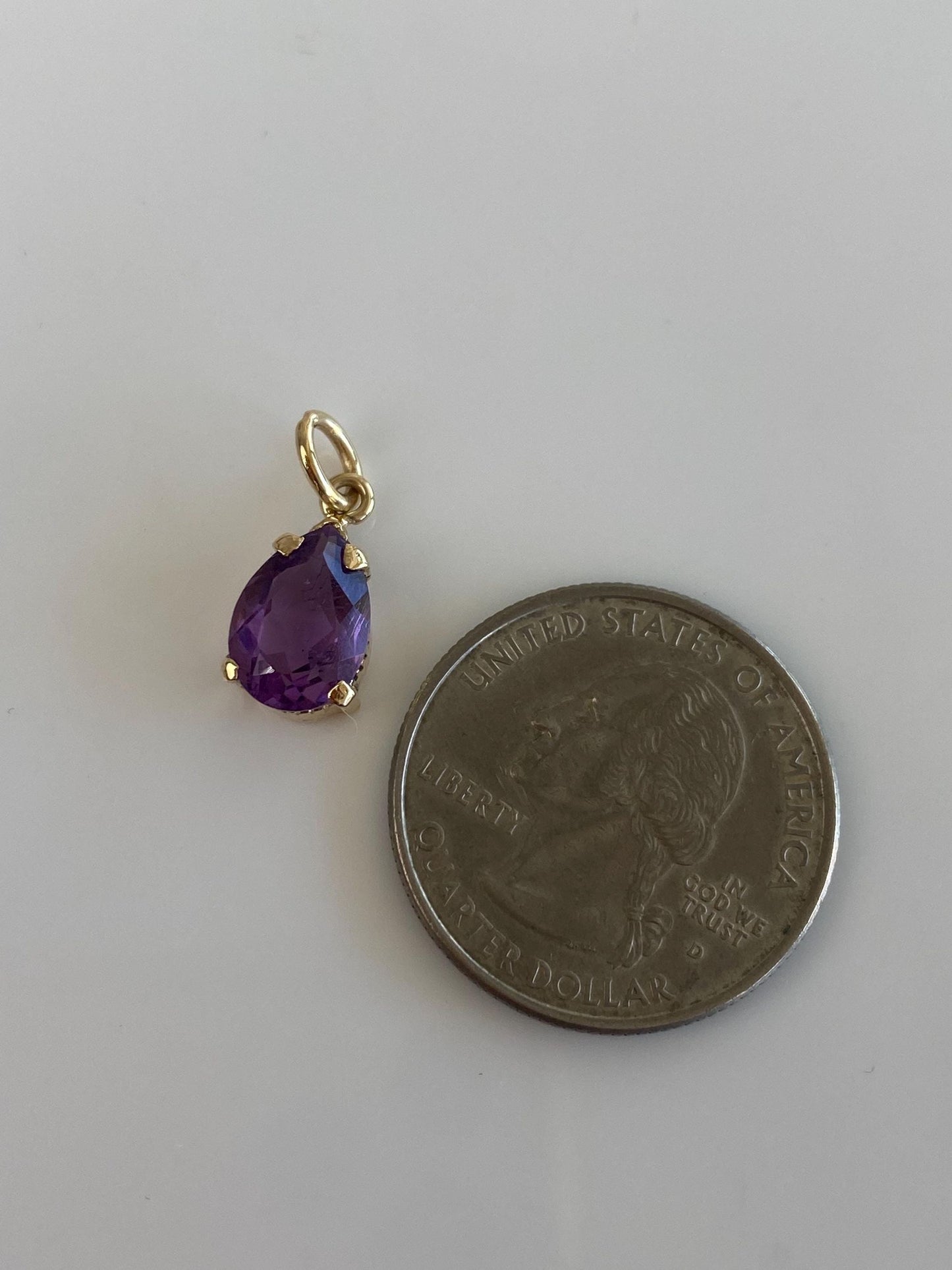 Vintage Solid 14k Yellow Gold Amethyst Teardrop Charm