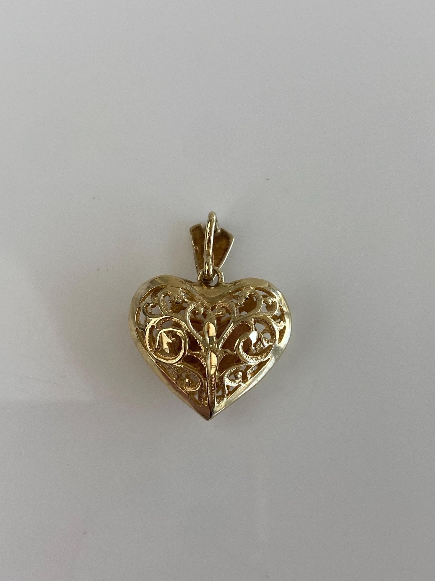 Vintage Solid 12k Tri Tone Gold Bird Open Work Heart Charm