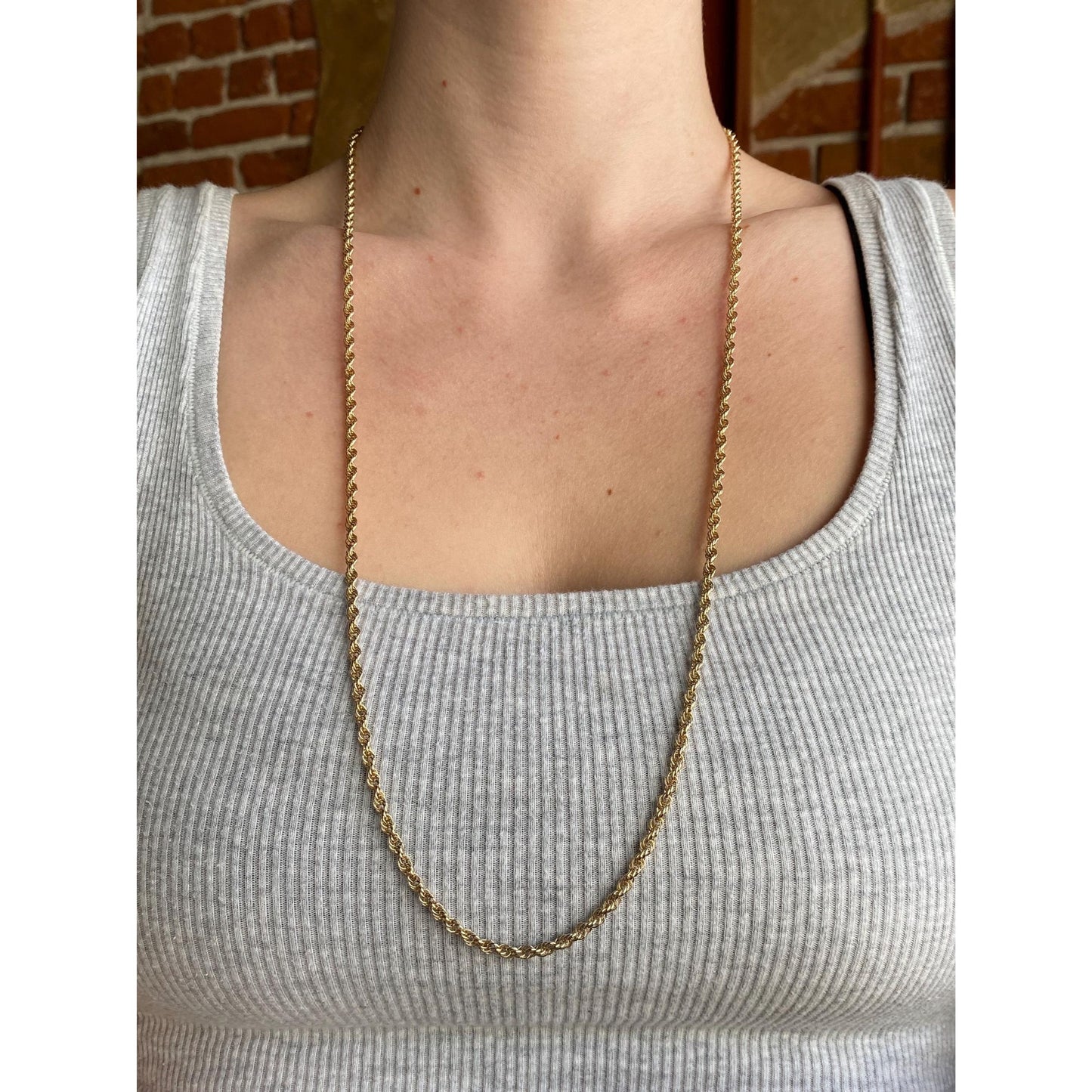 Vintage Solid 14k Yellow Gold Rope Chain Necklace - 30 inches
