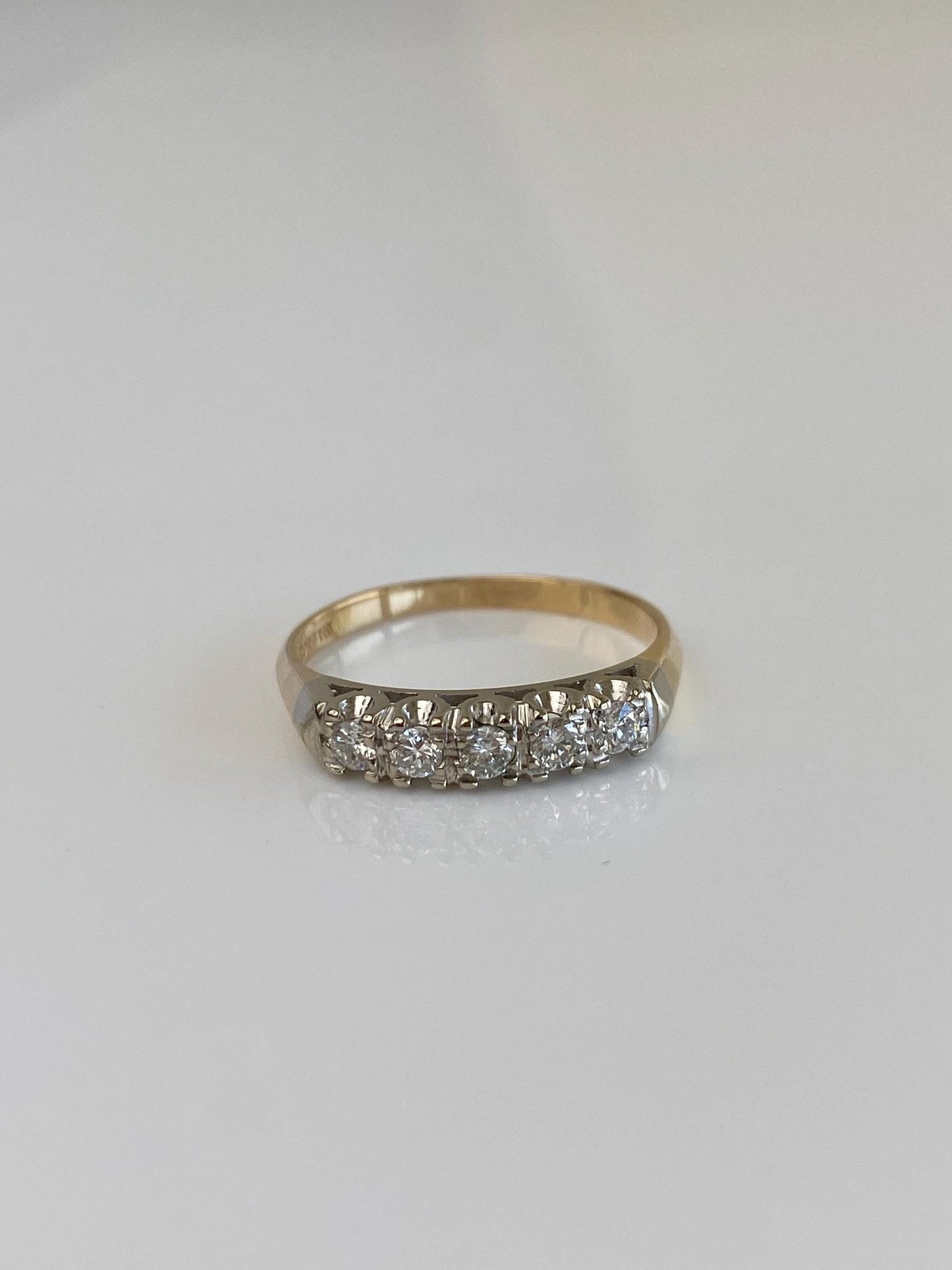 Vintage Solid 14k White & Yellow Gold Diamond Row Ring - Size 7